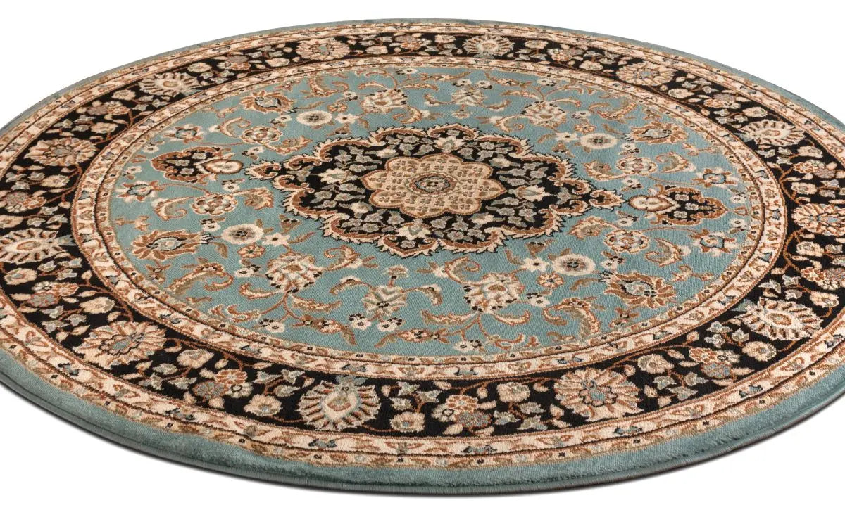Medallion Kashan Light Blue Traditional Round Rug、mySite、gigharbornorthrealestate