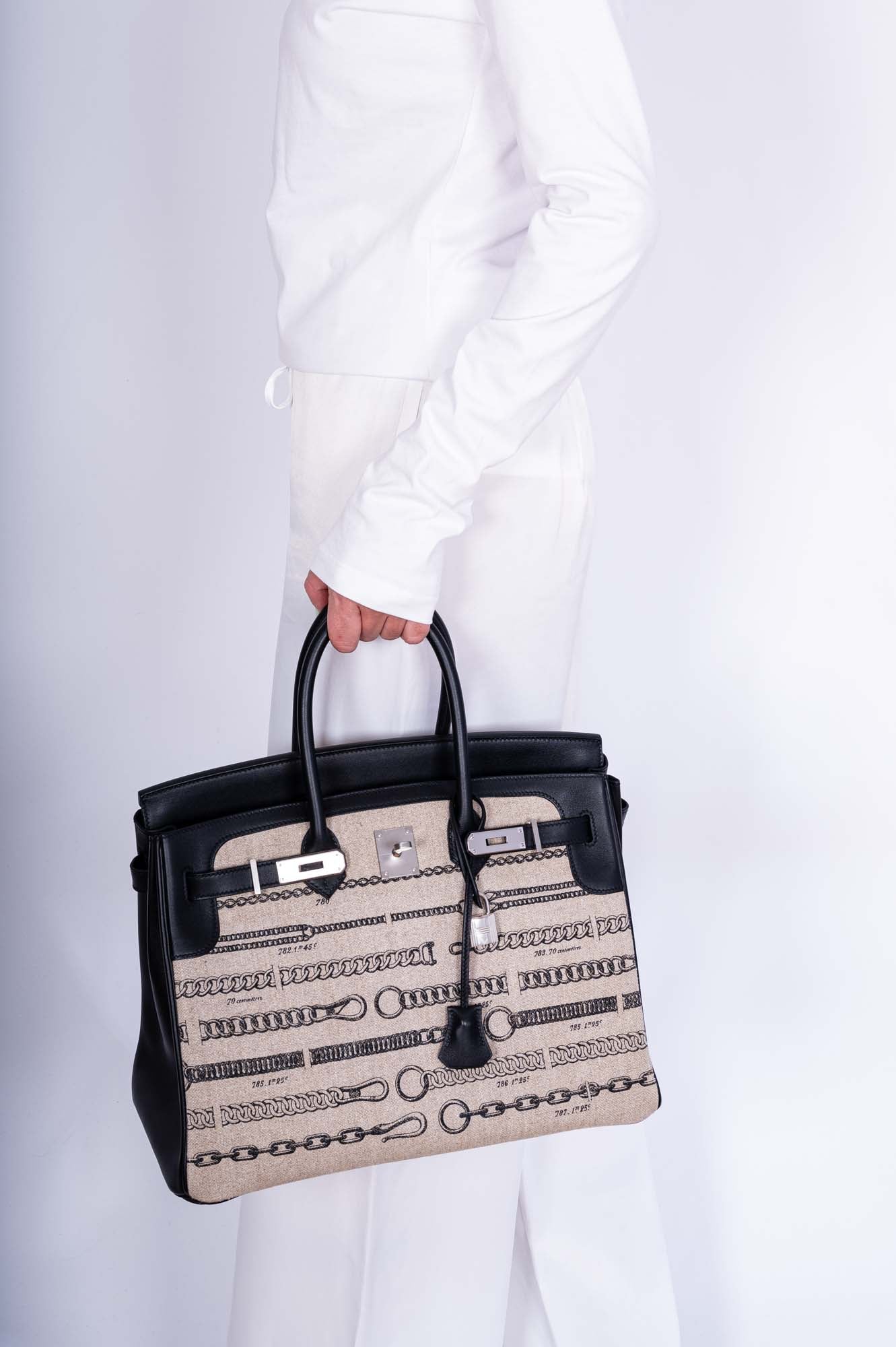 Hermès Birkin 35 De Camp Dechainee Toile And Black Veau Swift Palladium Hardware、mySite、garminoutage.com