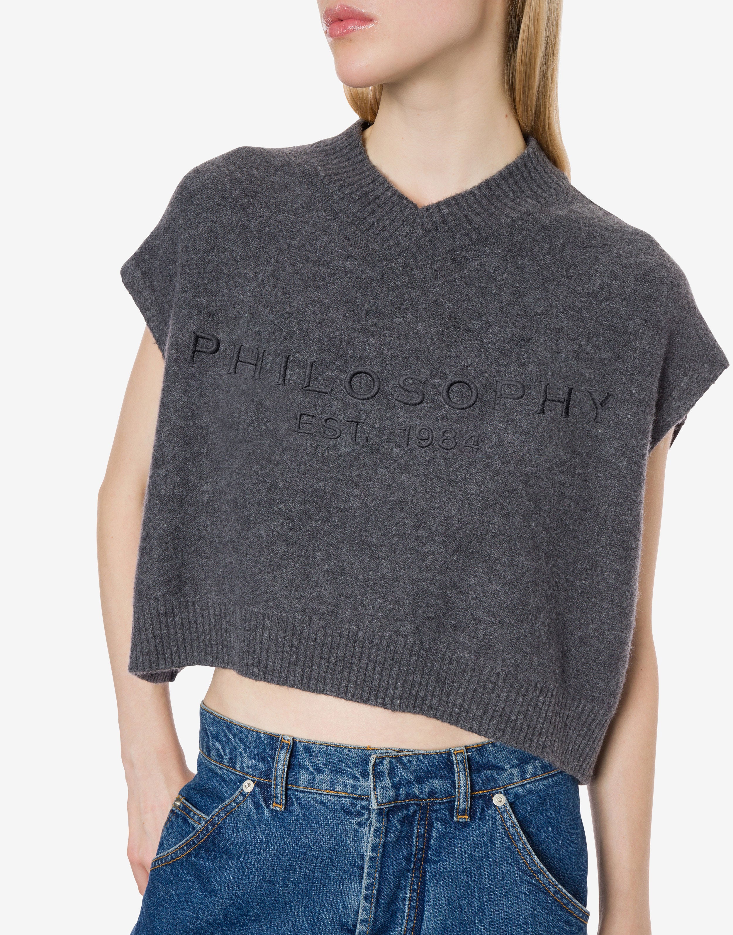 Top crop in misto lana con ricamo、mySite、aoinhome