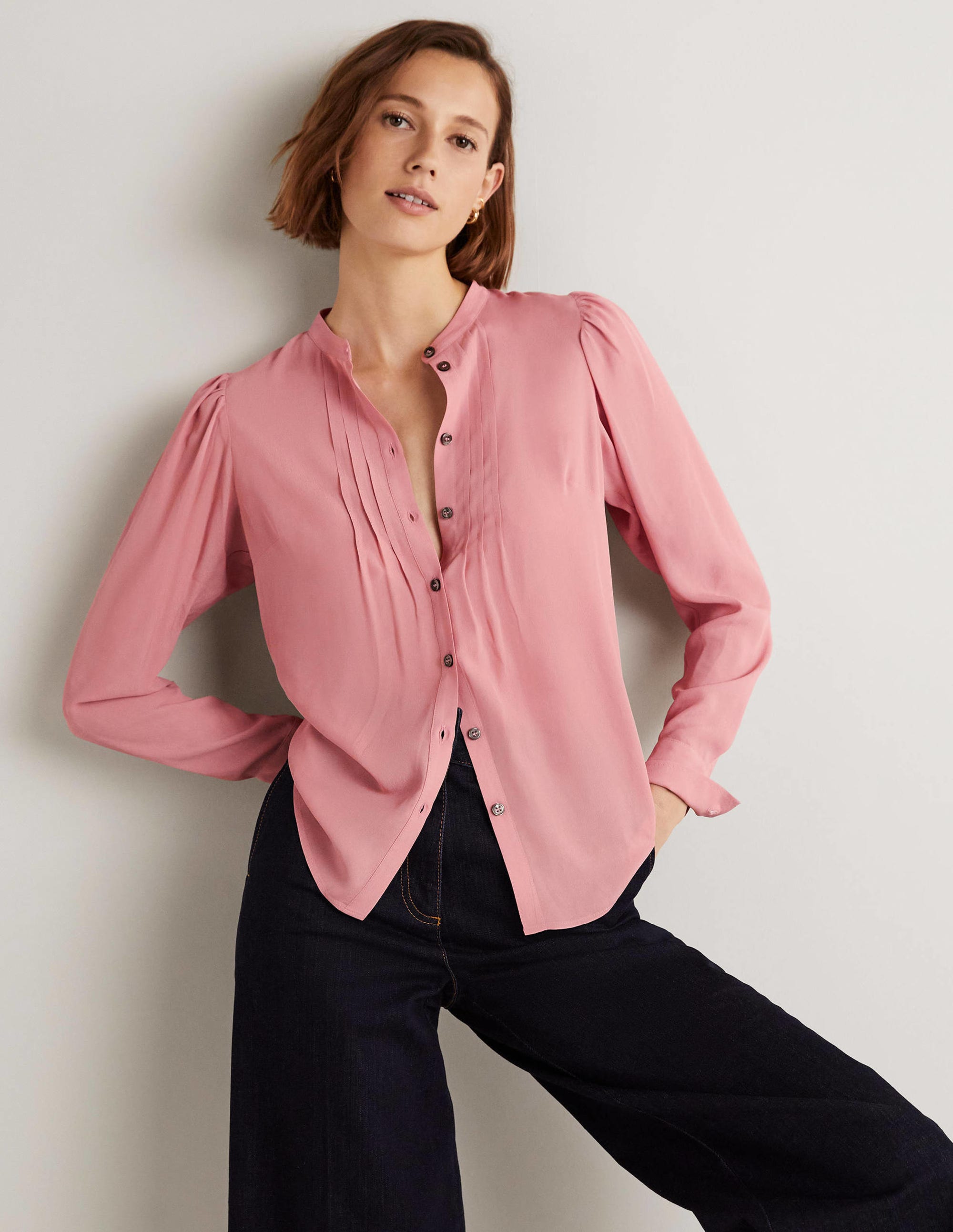  Pleated Button Through Blouse-Almond Pink、mySite、ashleygrahame