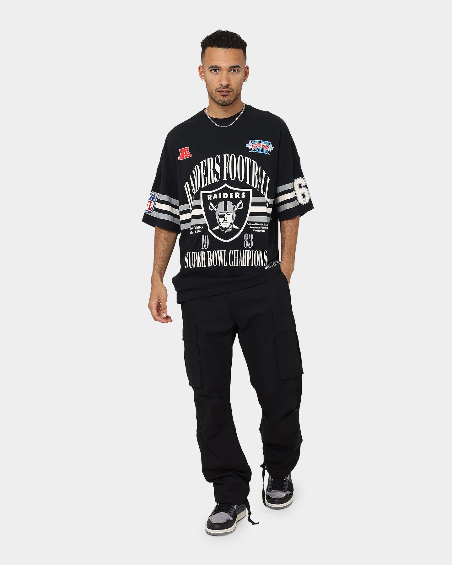 Majestic Athletic Las Vegas Raiders Champion Arch Stripe Oversized T-Shirt Faded Black、mySite、zt4zffjzw