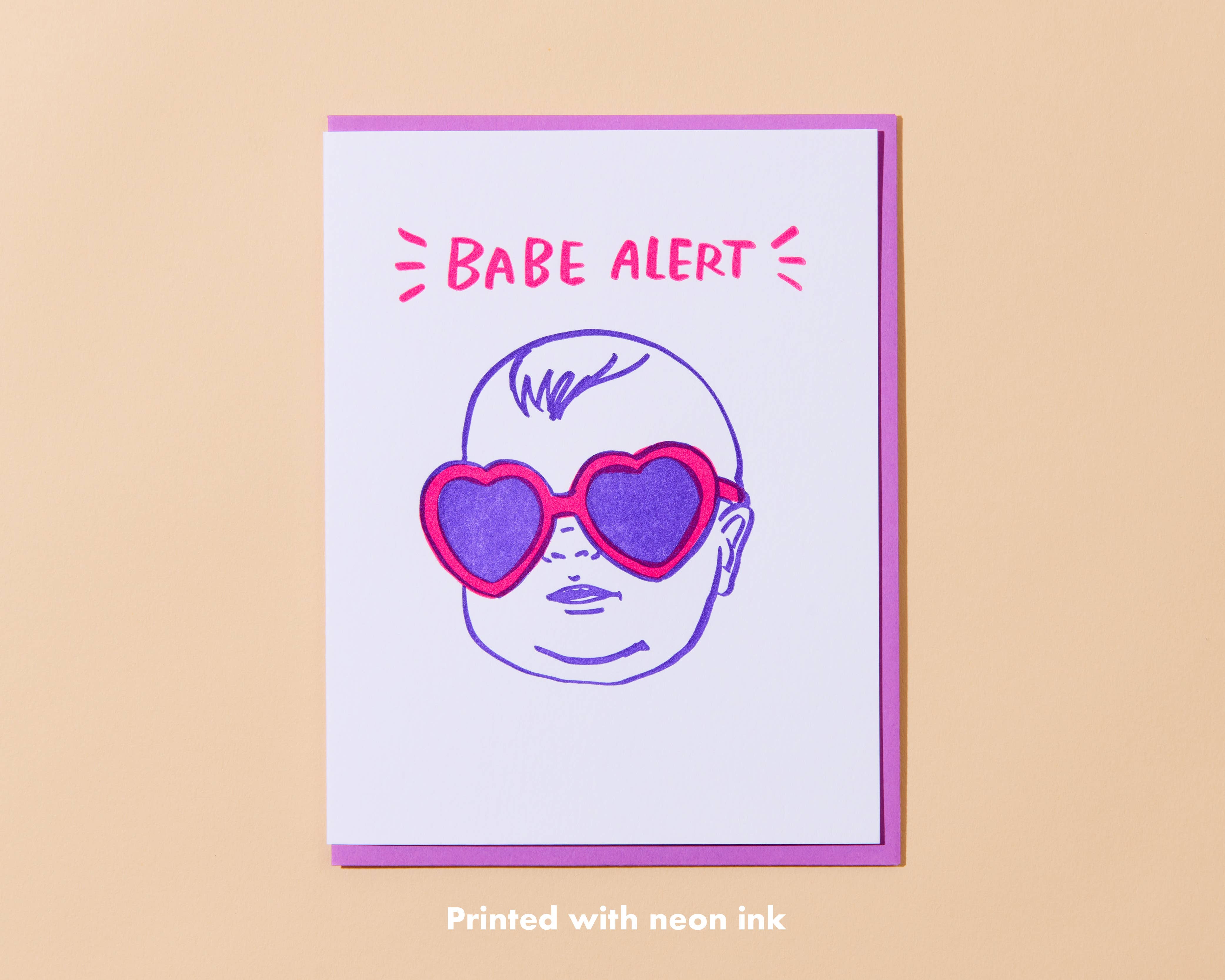 And Here We Are - Babe Alert Letterpress Greeting Card - New Baby, Baby shower- Made in USA、mySite、garagedoors4me