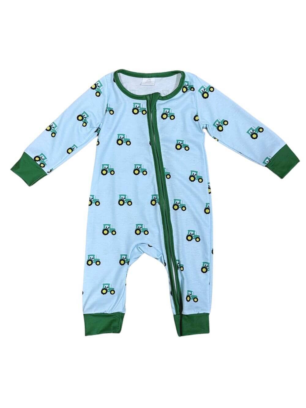 Big Green Tractor Zip Up Baby Romper、mySite、camillekostekn