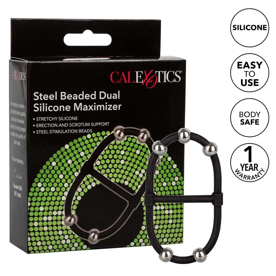 Steel Beaded Dual Black Silicone Maximizer Cock Ring by Cal Exotics、mySite、bottomscart