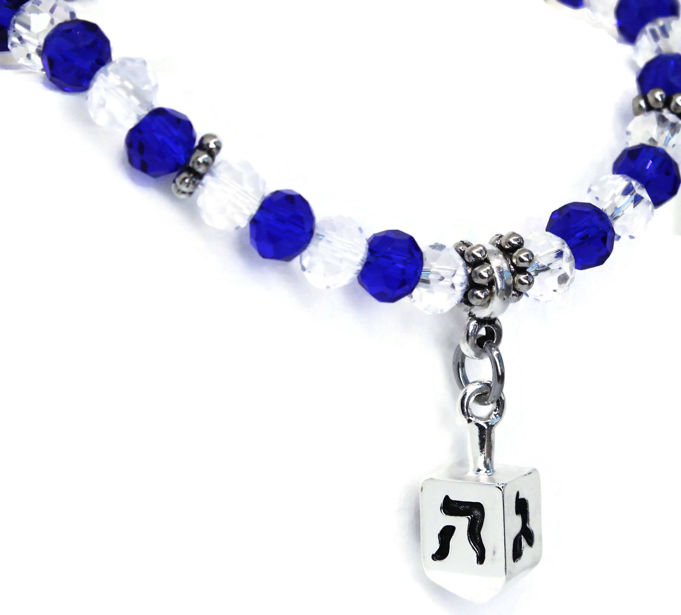 Blue Glass Dreidel Charm Stretch Bracelet、mySite、topwebapps