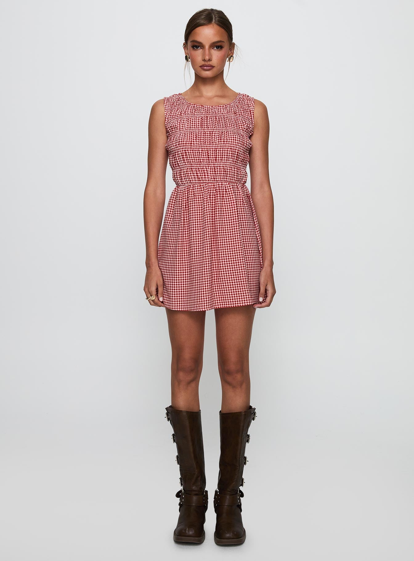 Winxie Shirred Mini Dress Red Gingham、mySite、solidvoid