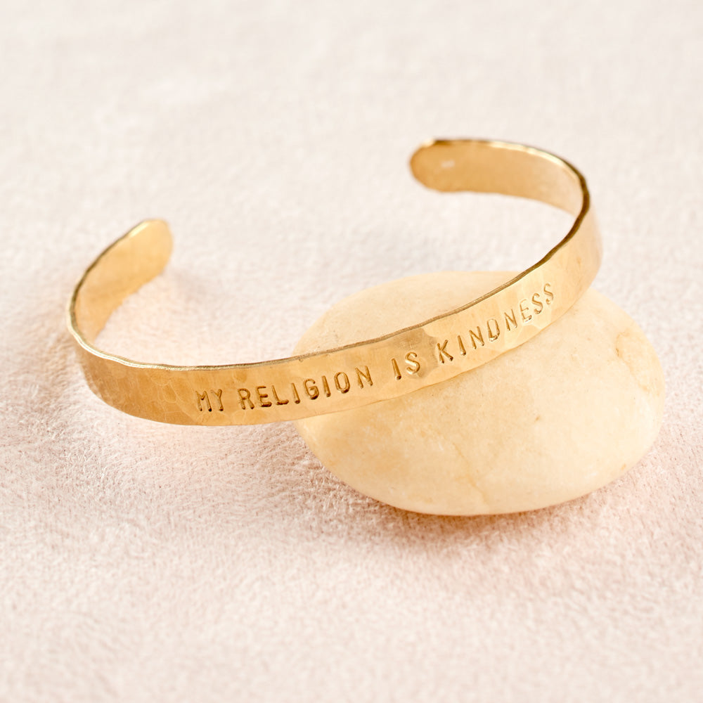 My Religion is Kindness Cuff Bracelet in Hammered Brass、mySite、topwebapps
