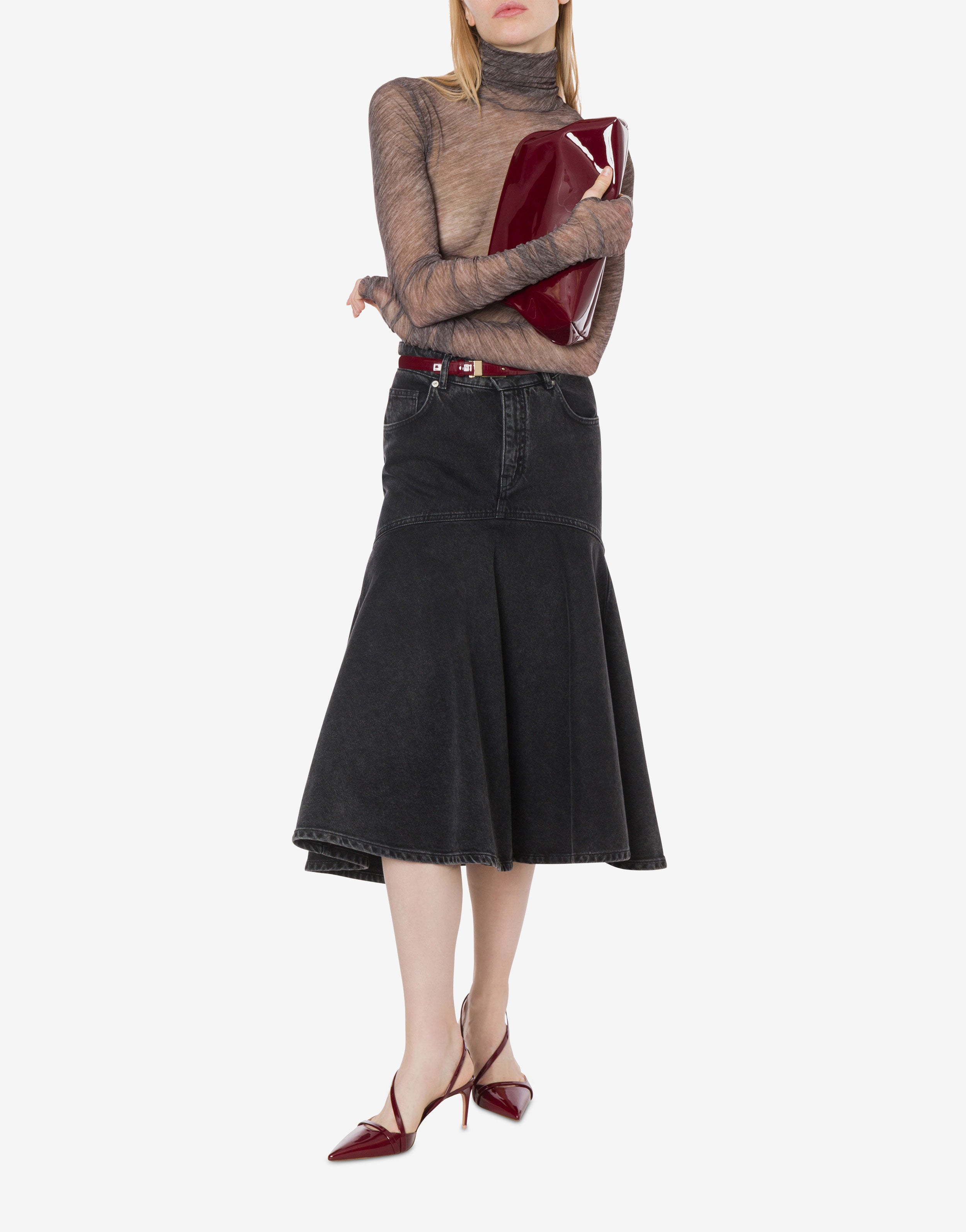 Maglia a collo alto in tulle stretch stampato、mySite、aoinhome