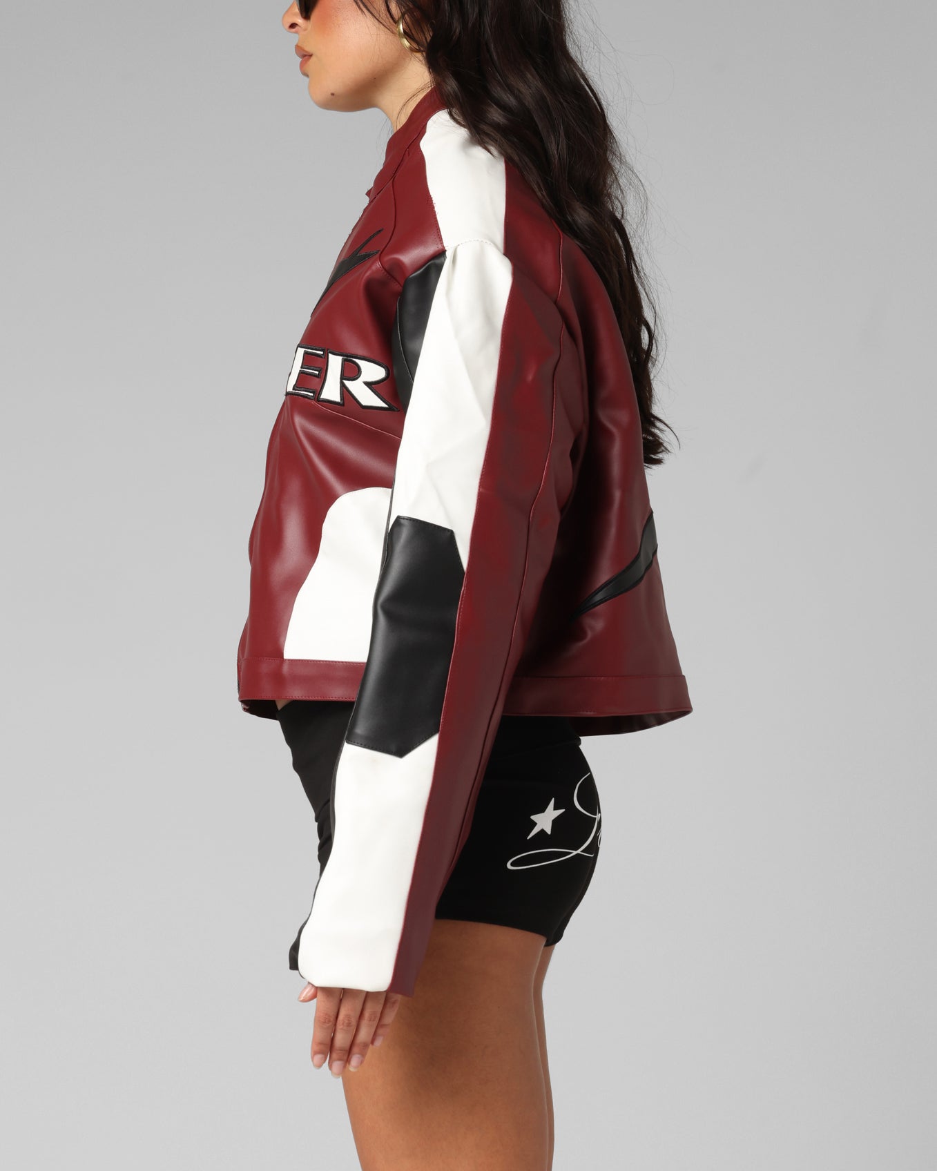 Loiter Women's Engine Cropped Vegan Leather Jacket Red、mySite、zt4zffjzw