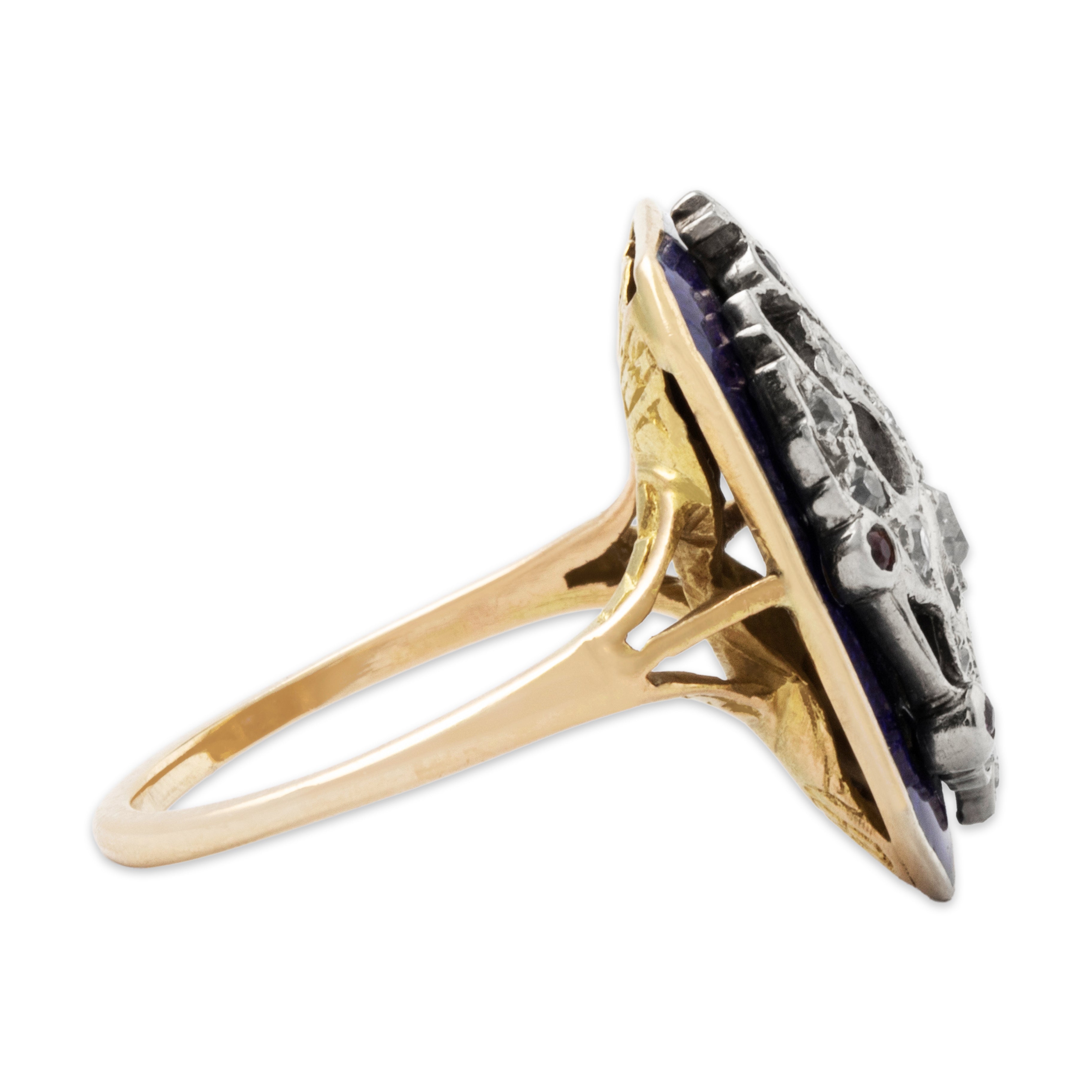 Antique 14k Yellow Gold Natural Diamond Synthetic Ruby Two-Headed Eagle Ring、mySite、hinf8tx79