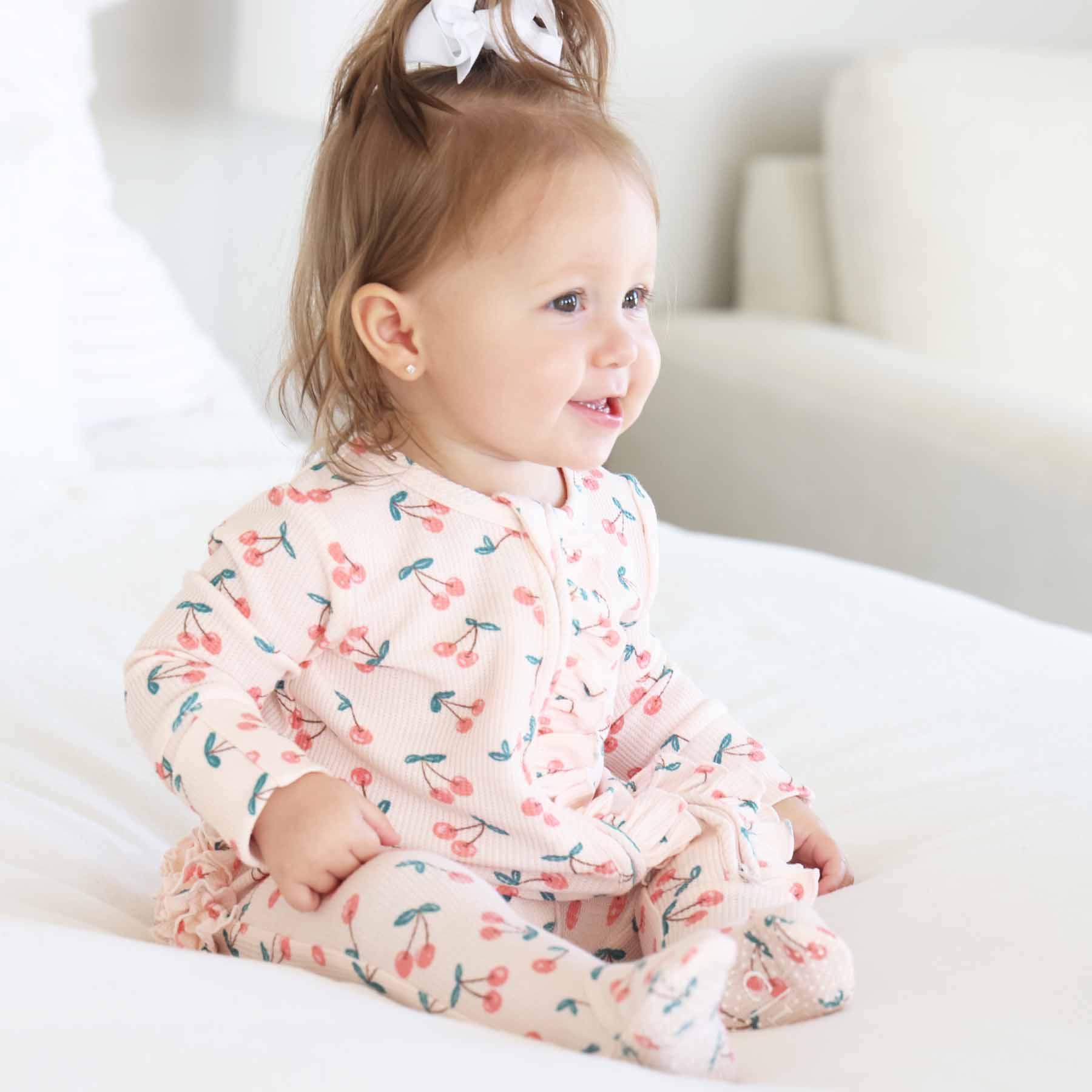  Cherry On Top Bamboo Waffle Zipper Ruffle Footie、mySite、layawaytickets