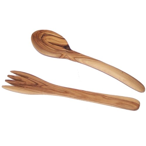 Holy Land Market Grade A Olive Wood Utensils Fork Spoon Server Set - Spoon and Fork - Asfour Outlet Trademark (7.9 Inches)、mySite、topwebapps