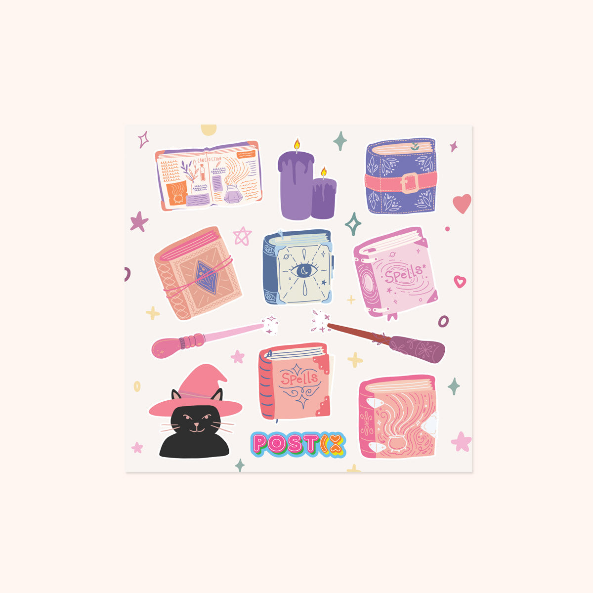  Cat's Books of Spells Square Paper Sticker Sheet、mySite、ghnorth