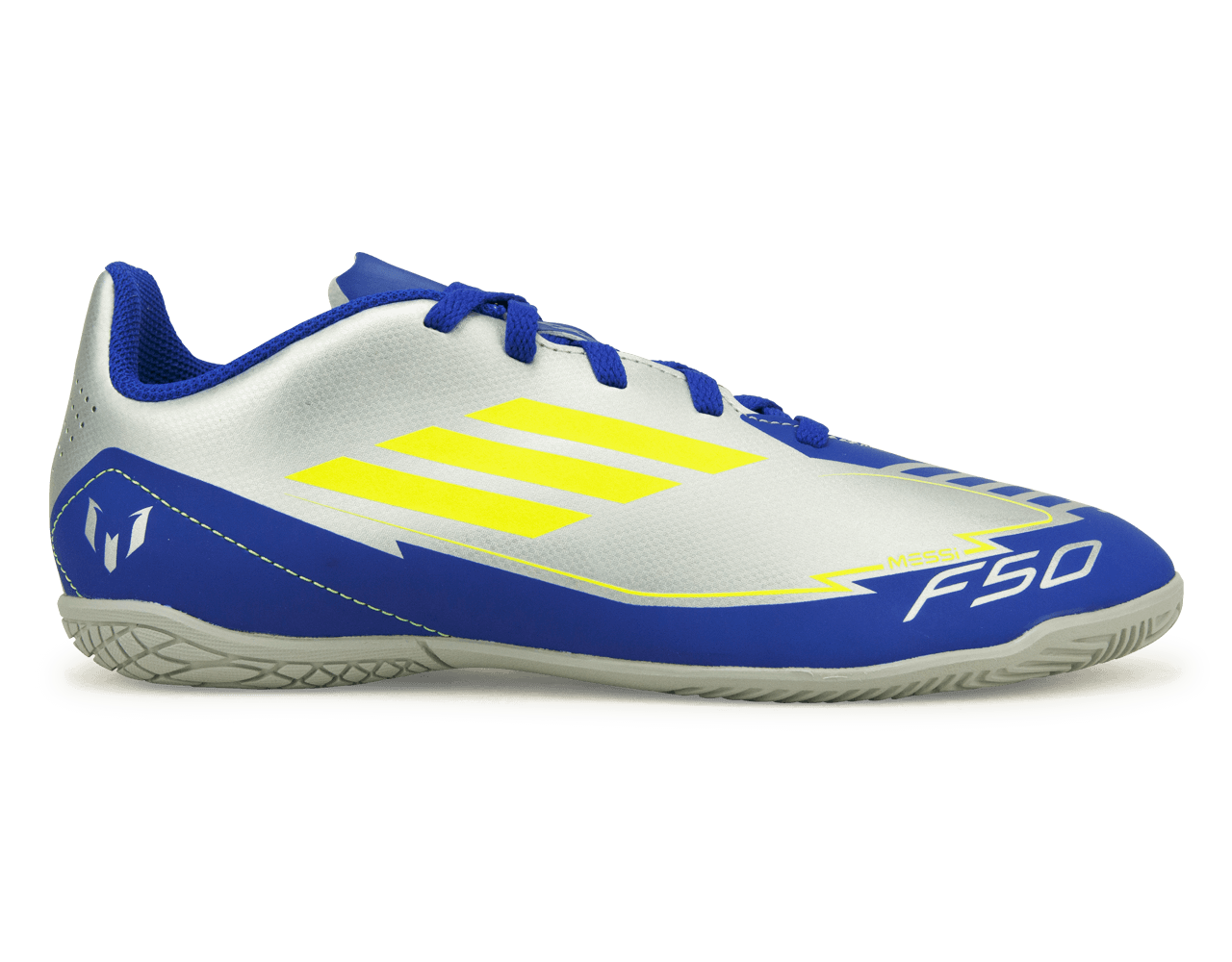 adidas Kids F50 Club Messi IN Silver/Volt/Blue、mySite、noshort