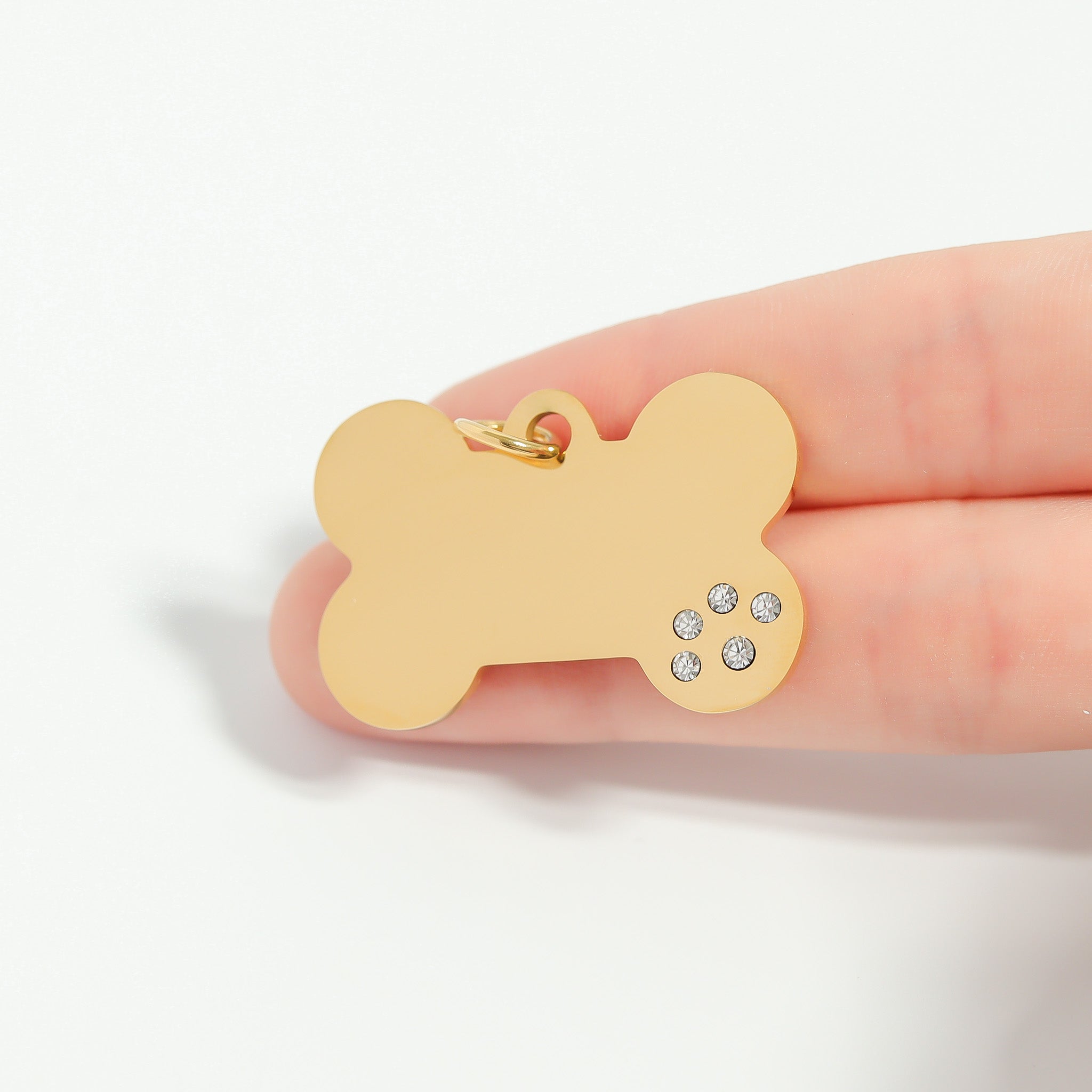 18K Gold PVD Blank Stainless Steel Dog Bone with CZ Stone Paw Pet Tag / PDL0169、mySite、dreamappss