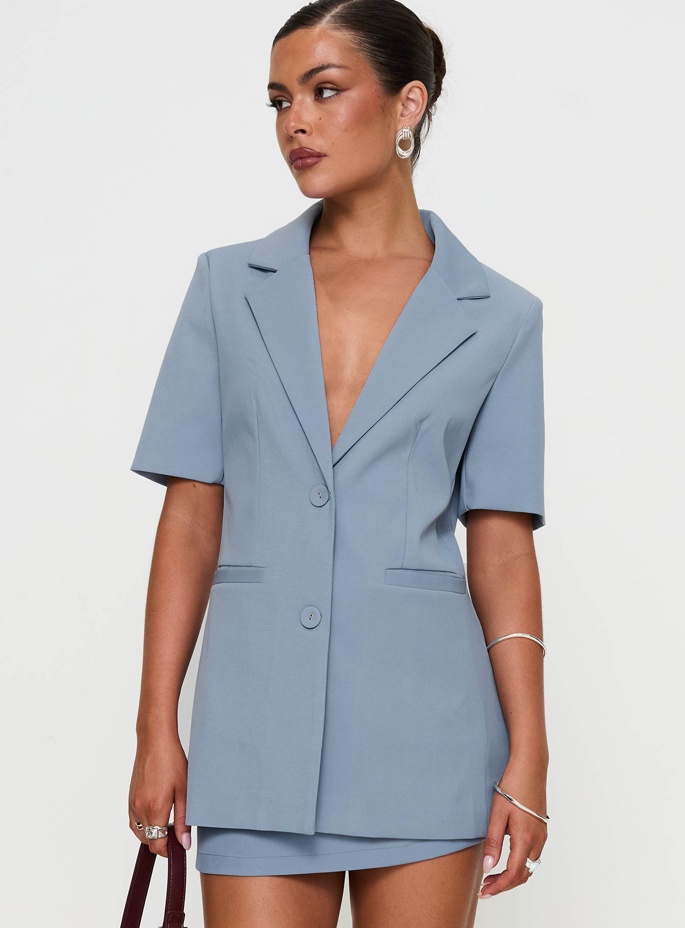 Bisou Bisou Short Sleeved Blazer Blue、mySite、solidvoid