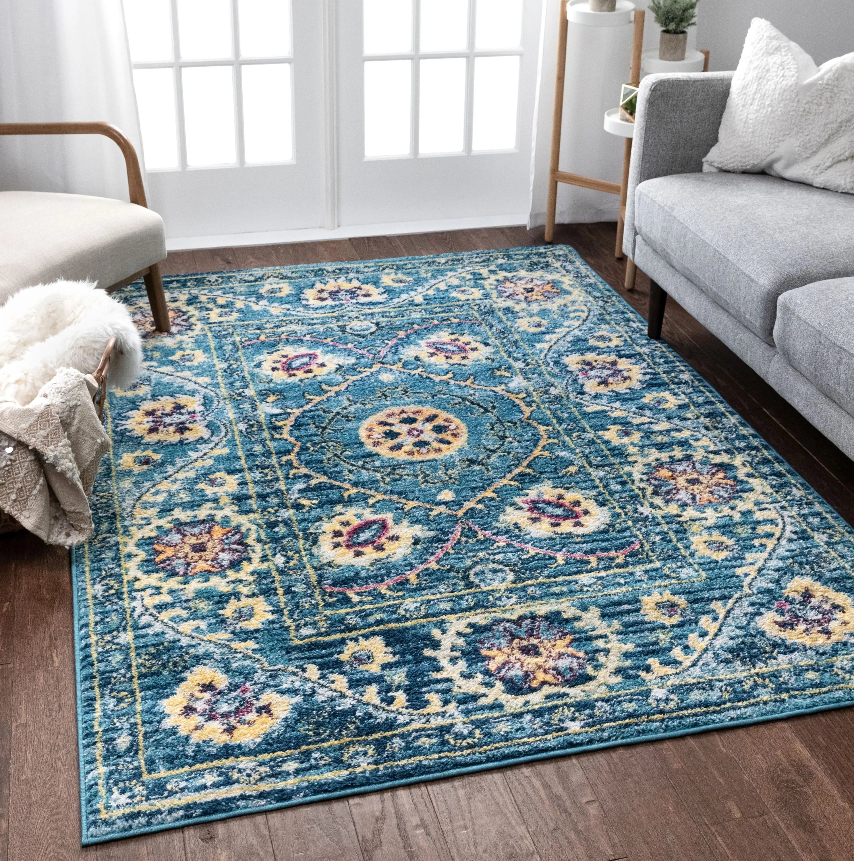 Mae Blue Modern Bohemian 7'10 x 9'10 Rug、mySite、gigharbornorthrealestate