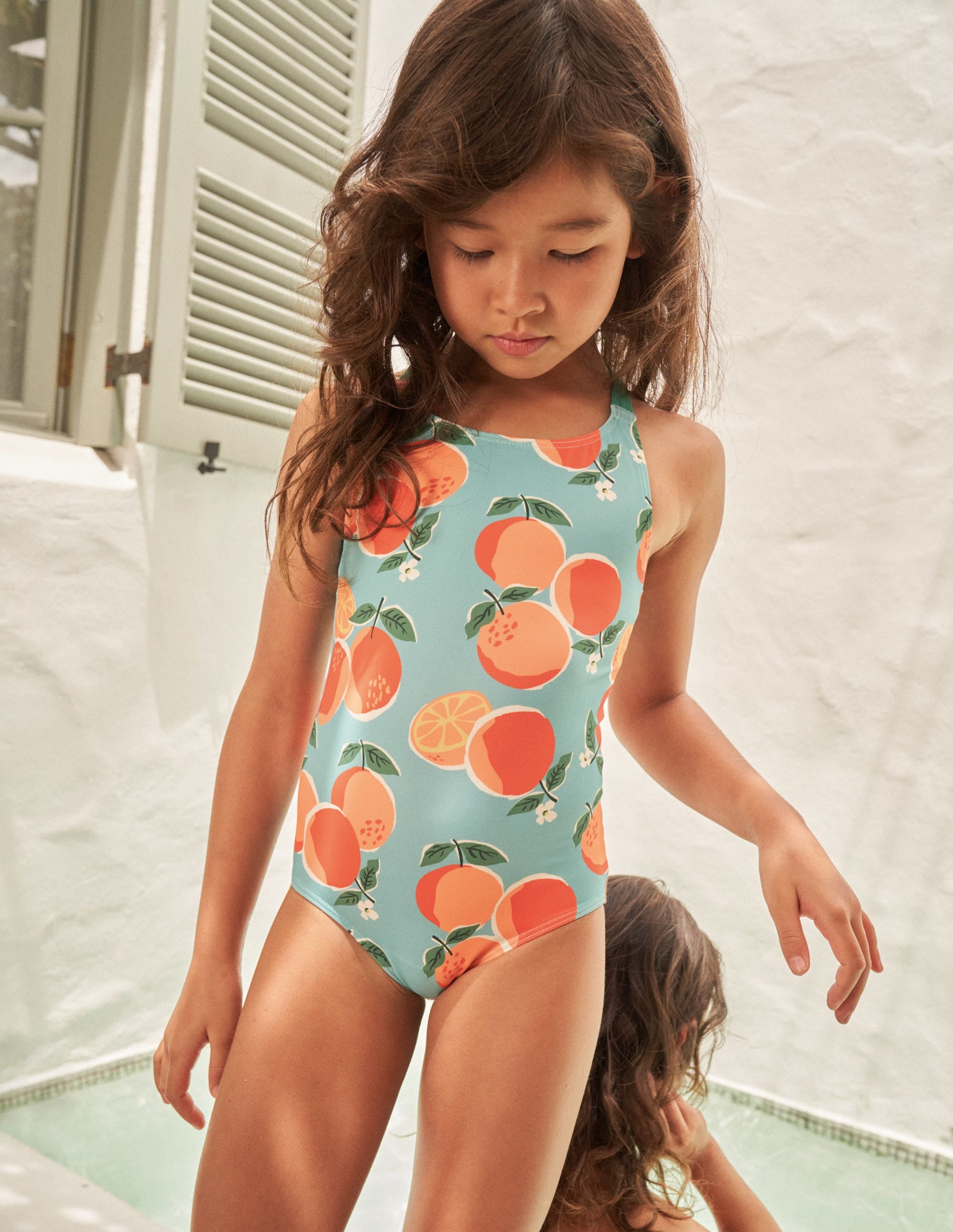  Cross-back Printed Swimsuit-Aqua Blue Oranges、mySite、ashleygrahame