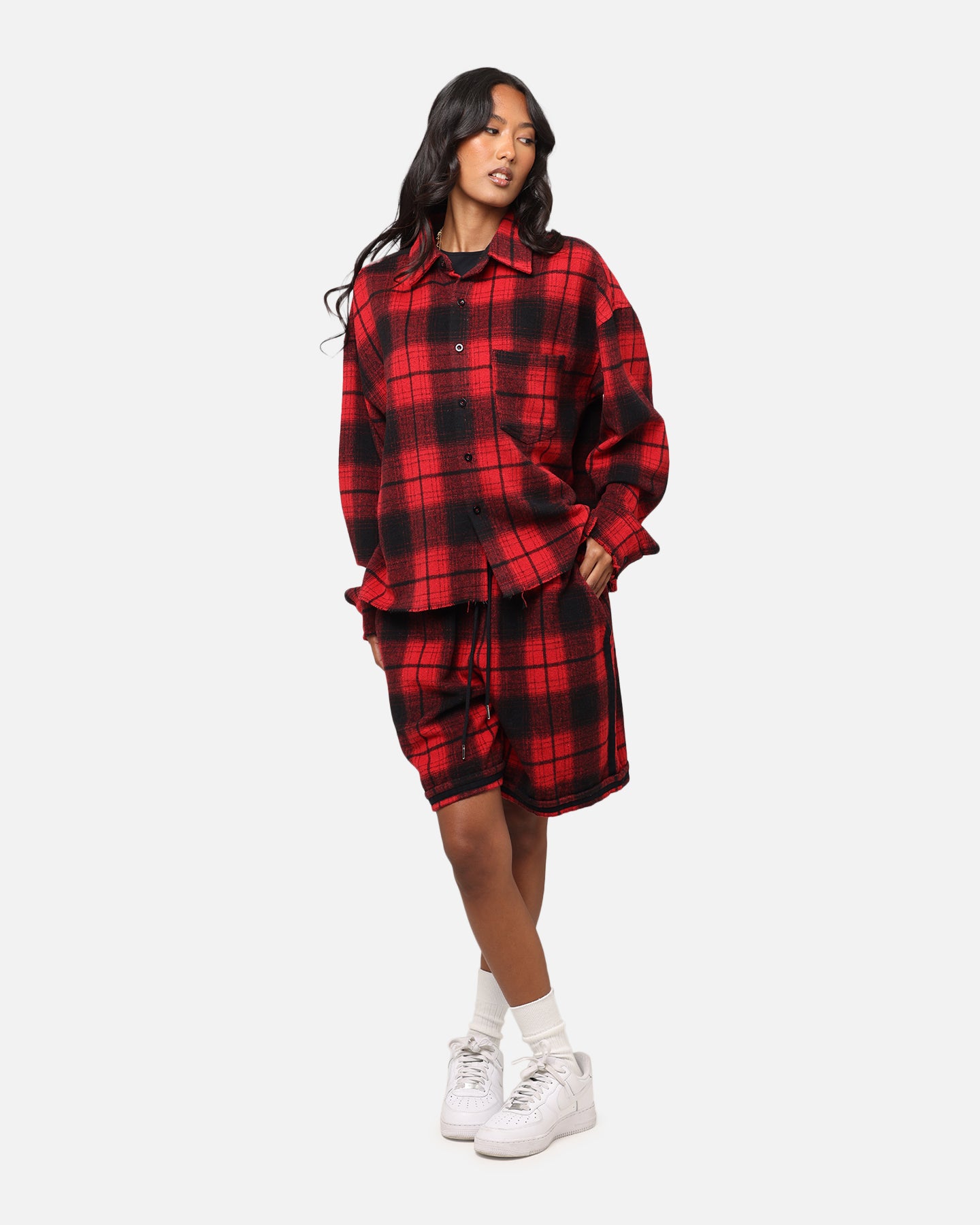 XXIII Plaid Long Sleeve Overshirt Red、mySite、zt4zffjzw