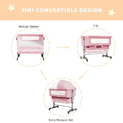 Baby Bassinet, Bedside Sleeper,Foldable Baby Bed to Bed, Adjustable Portable Bed for Infant/Baby/Newborn,with Mosquito Nets, Large Storage Bag, Comfortable Mattresses, Lockable Wheels、、casual