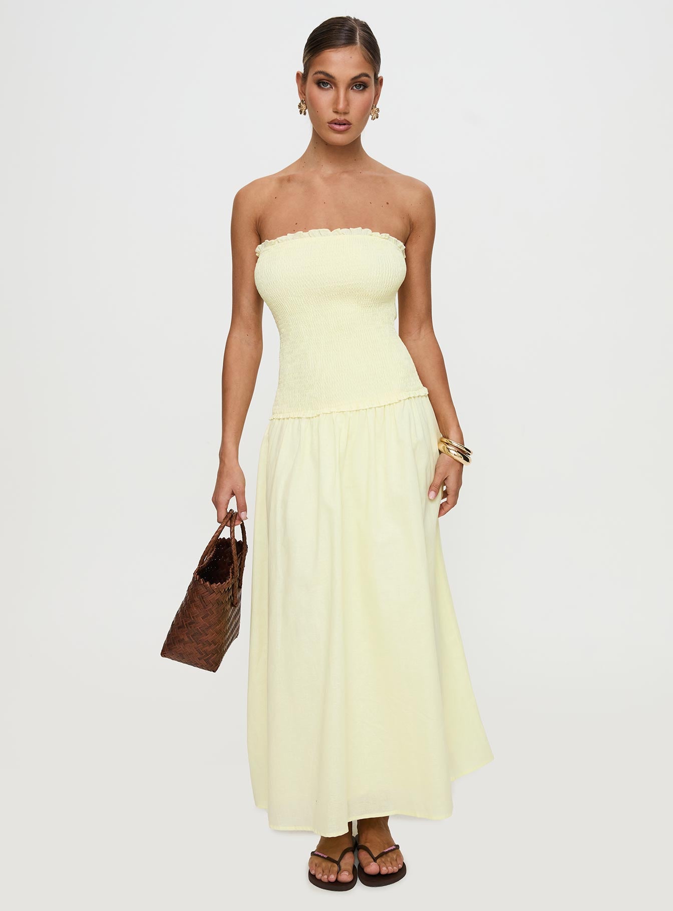 Tinsie Strapless Maxi Dress Yellow、mySite、solidvoid