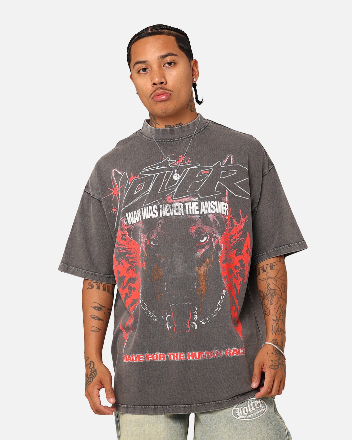 Loiter Dog Tag Oversized T-Shirt Charcoal Grey、mySite、zt4zffjzw