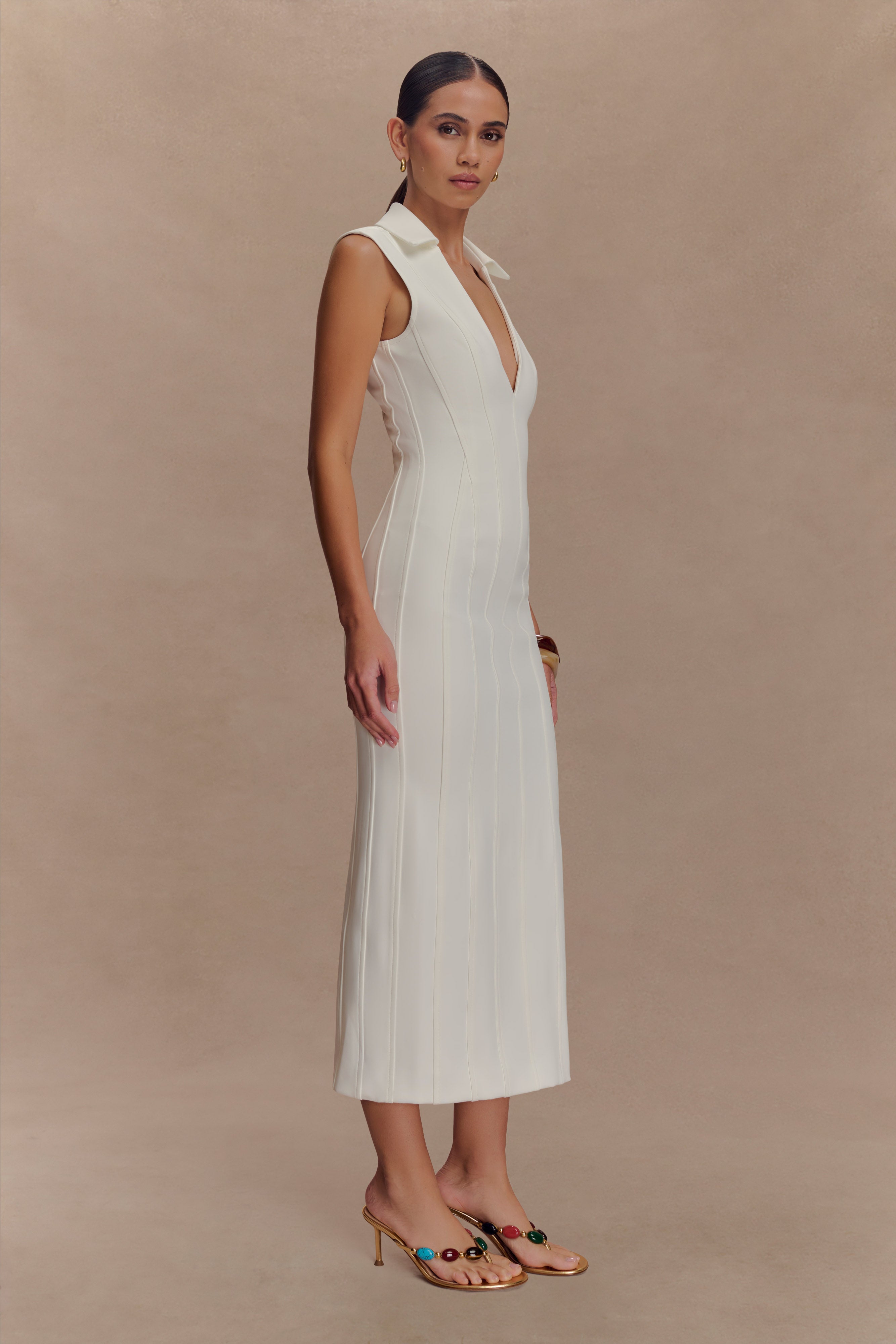 Keagan Sleeveless Midi Dress - Ivory、mySite、solidvoid