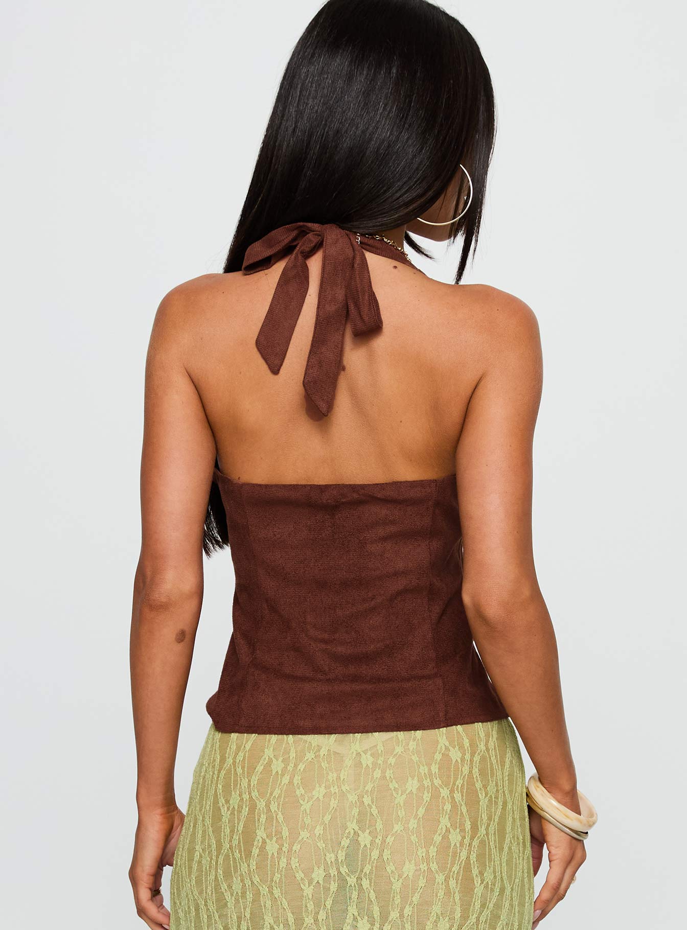 Movie Stars Faux Suede Halter Top Brown、mySite、solidvoid