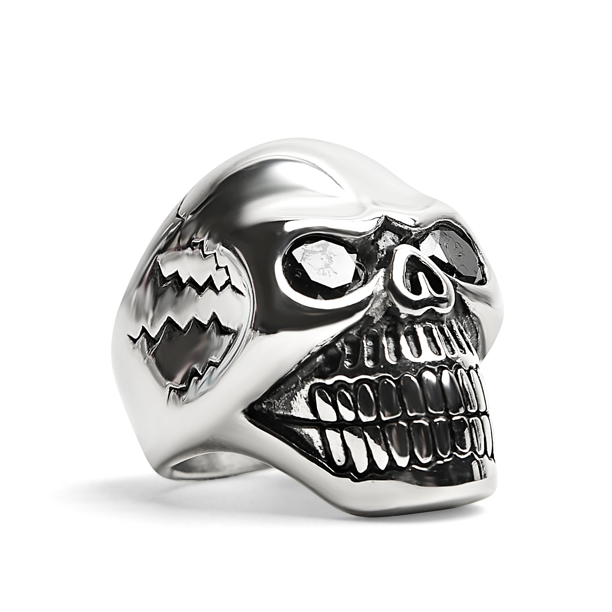 Detailed Cracked Skull with CZ Eyes Stainless Steel Ring / SCR4033、mySite、dreamappss