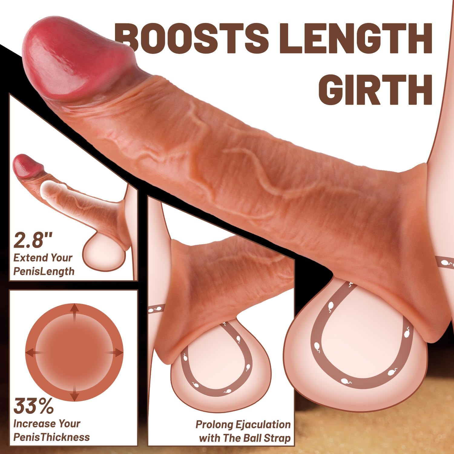 Realskin 8 Big Head Remote Controlled Penis Sleeve Vibrator | APP Control | USB、mySite、bottomscart