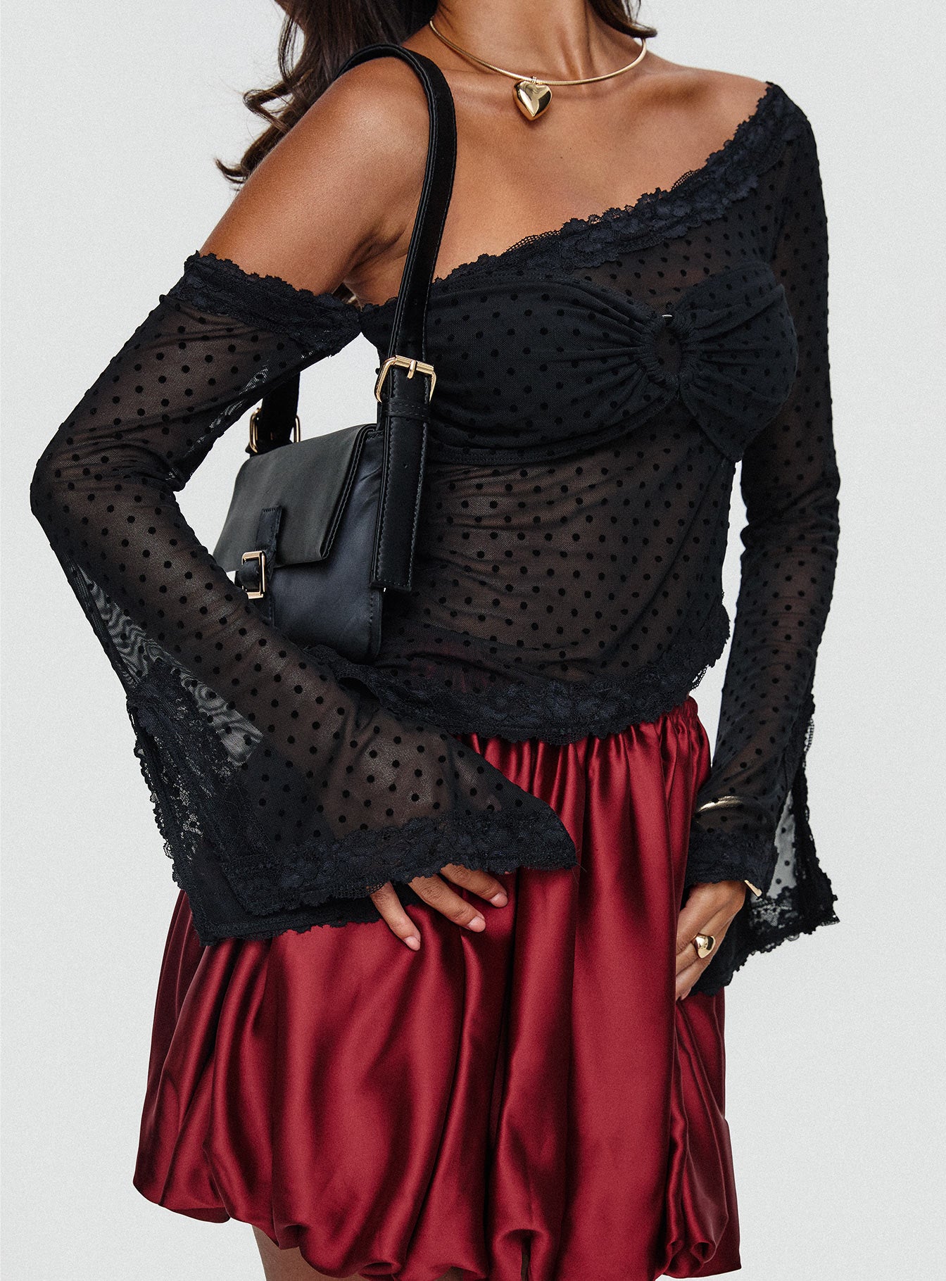 Rubee Bubble Hem Mini Skirt Red、mySite、solidvoid