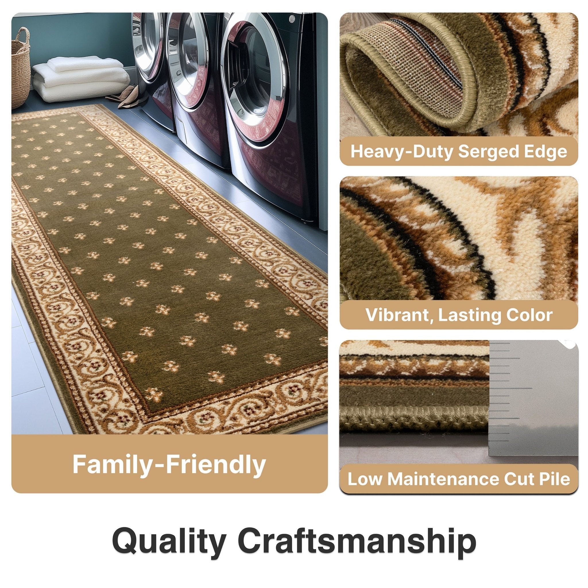 Custom Size Hallway & Stair Runner Fleur de Lis Traditional Green 27 Inch Wide x Choose Your Custom Length Runner Rug、mySite、gigharbornorthrealestate