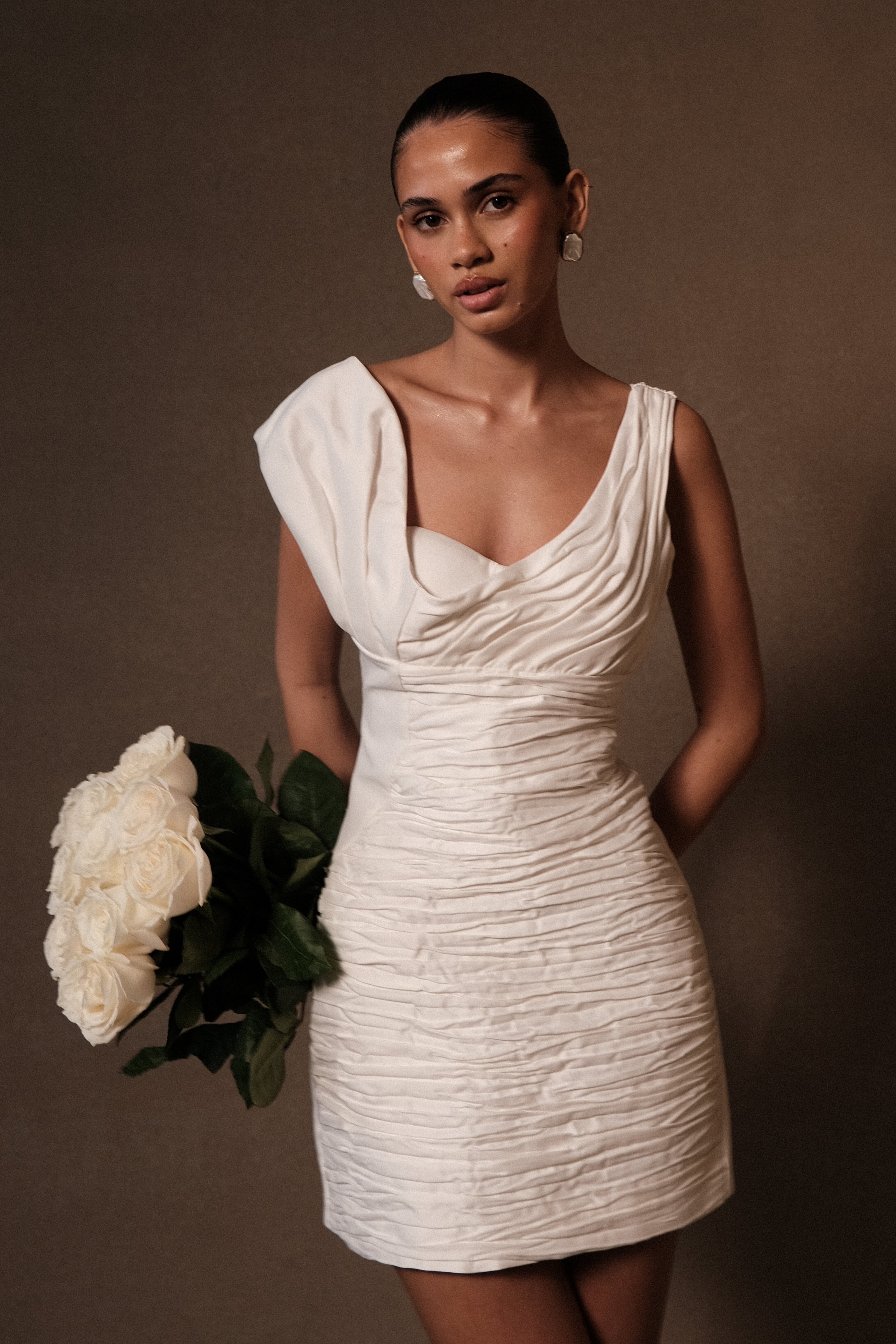 Farrah Structured Draped Mini Dress - White、mySite、solidvoid