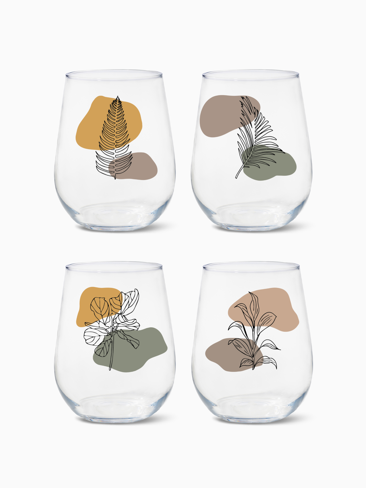 Botanical Linework - RESERVE 16oz Stemless Wine Tritan Copolyester Glass、mySite、camillekostekn