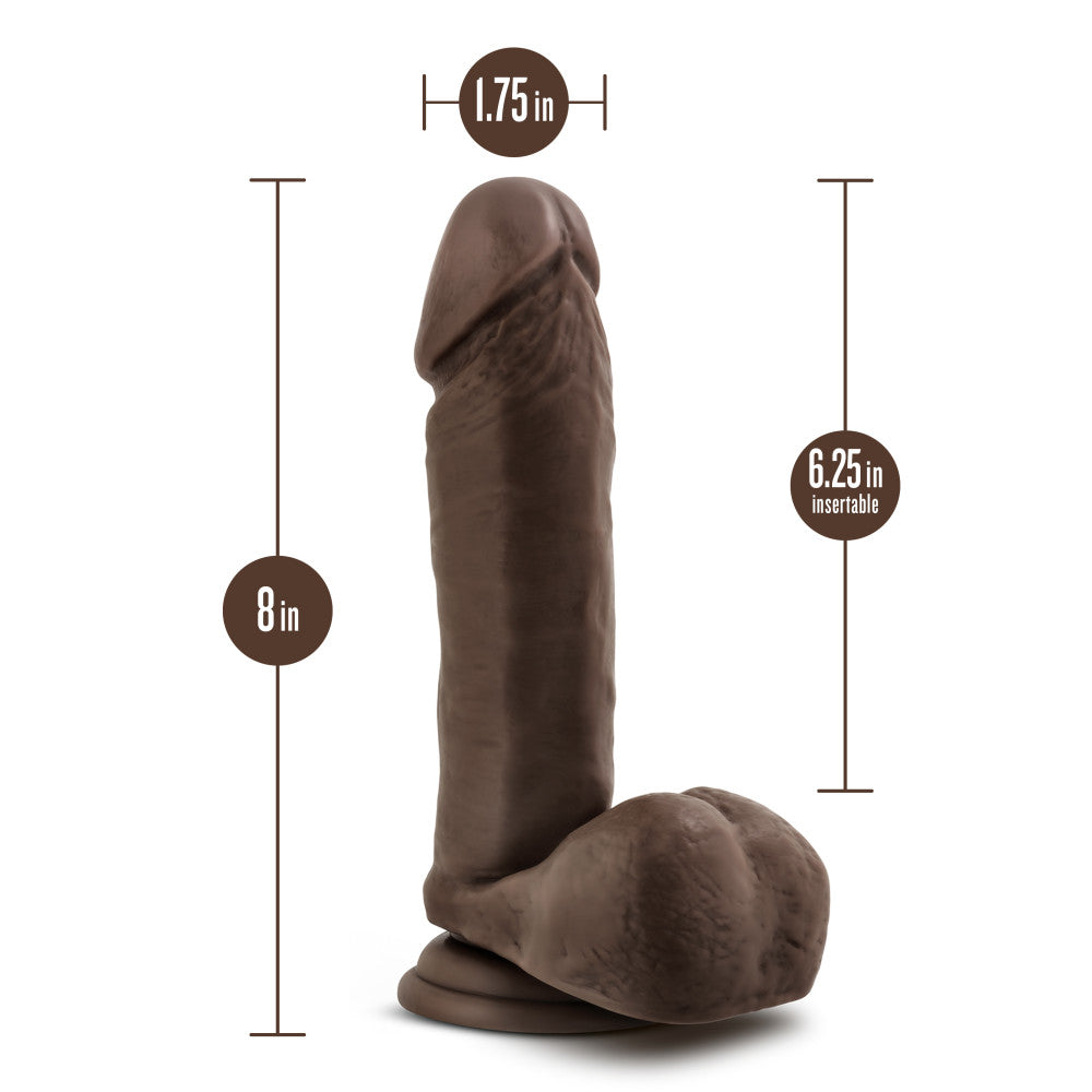 Dr. Skin Plus By Blush® | Realistic Chocolate 8-Inch Long Soft Yet Erect & Posable Dildo With Balls & Suction Cup Base、mySite、bottomscart