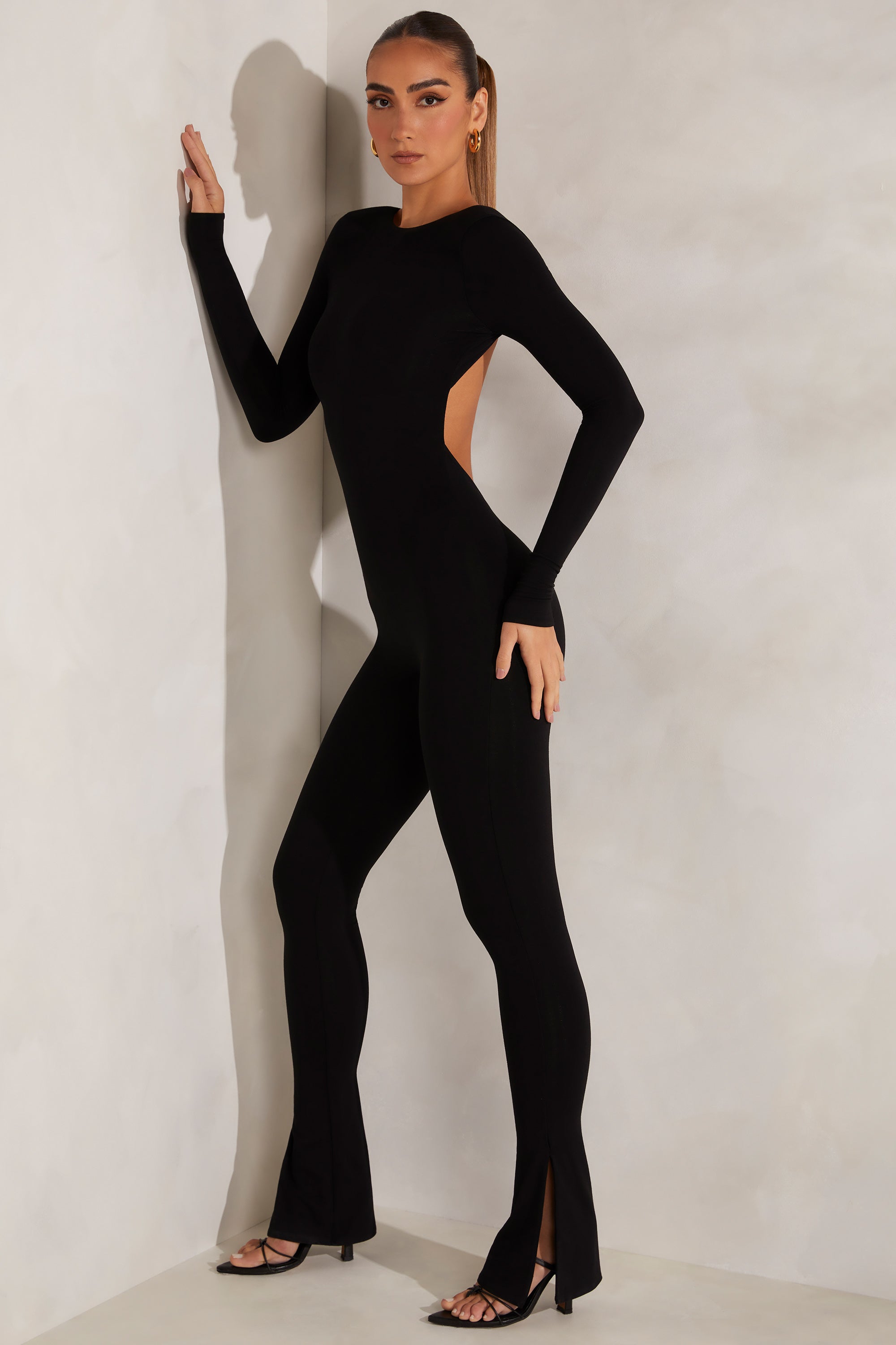 High Neck Open Back Jumpsuit in Black、mySite、solidvoid