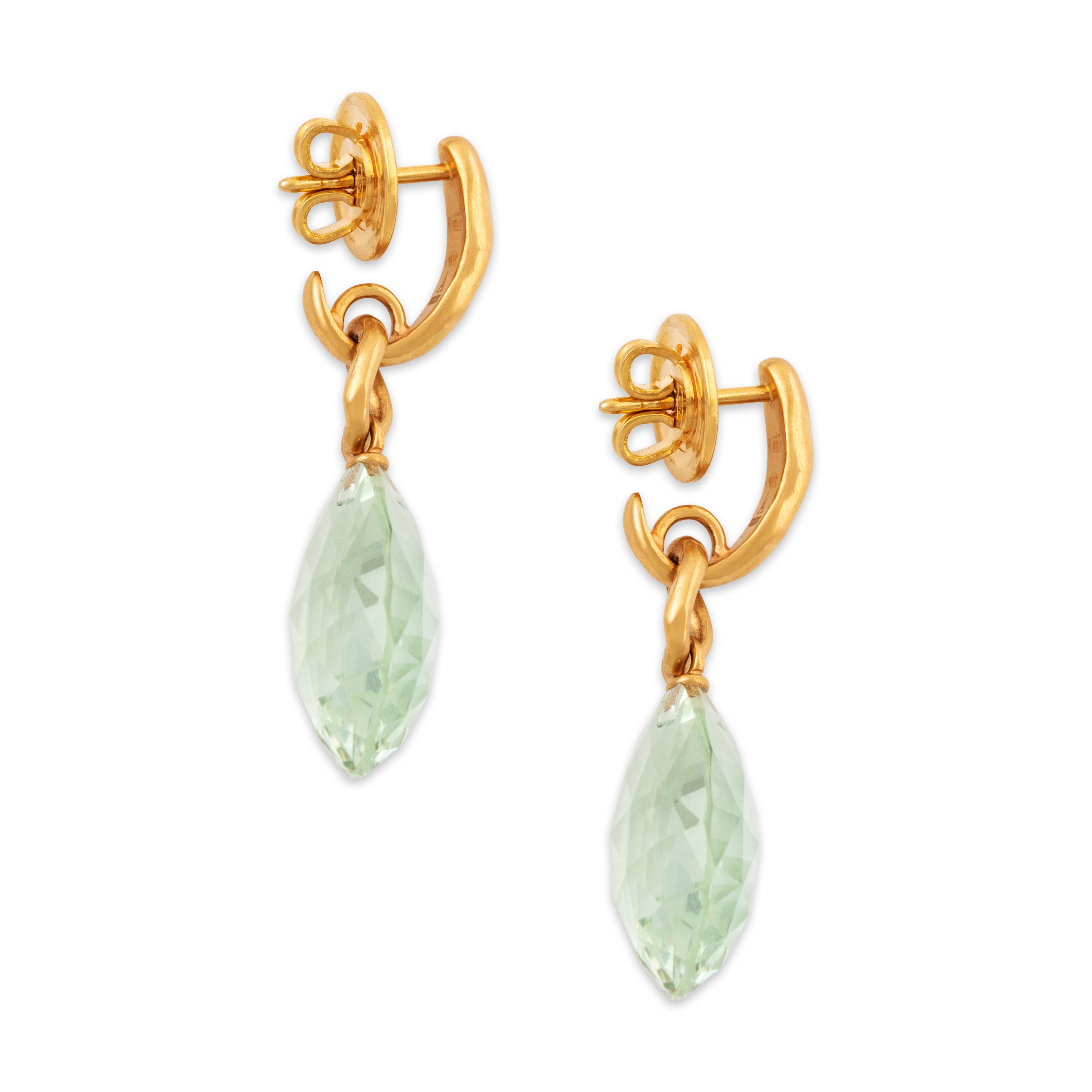 Vintage 18k Yellow Gold 19cttw Prasiolite Diamond Briolette Dangle Earrings、mySite、hinf8tx79