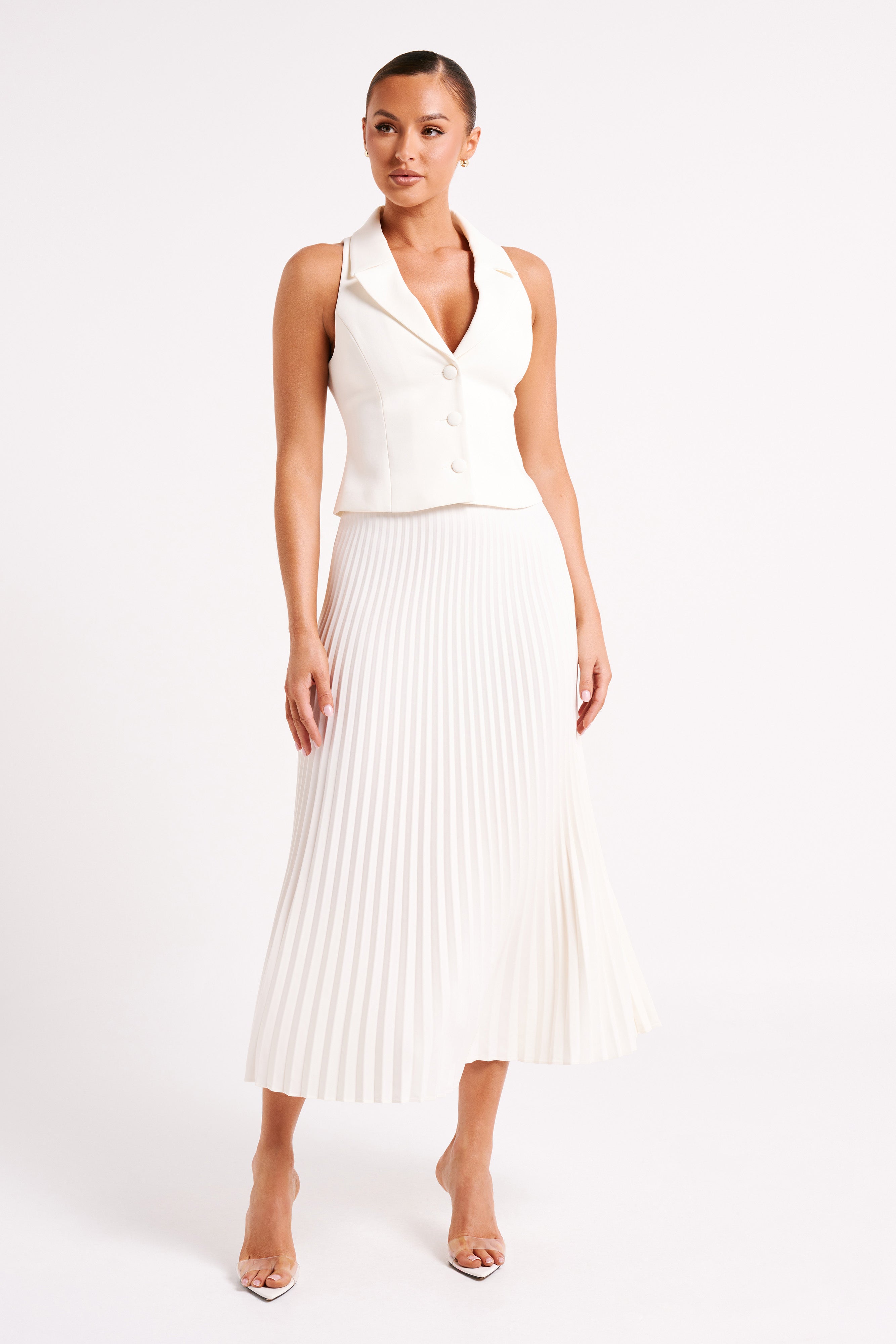 Twyla Pleated Suiting Maxi Skirt - Ivory、mySite、solidvoid