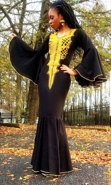 Regal Black Panther Dress with Gold Embroidery-DPBLKP12、mySite、solidvoid