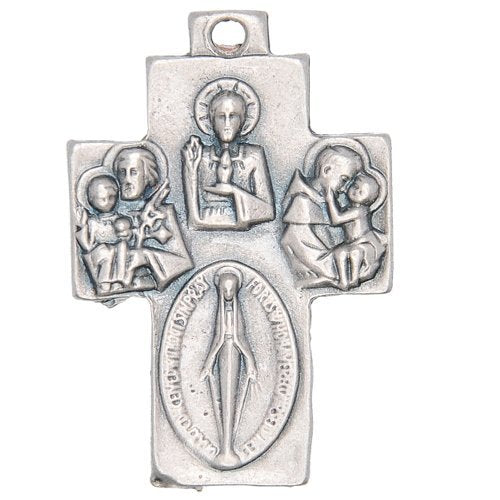 Many saint medals Cross with Miraculous medal and Jesus the word ( 3.2 cm or 1.3 inches ) - Pewter、mySite、topwebapps