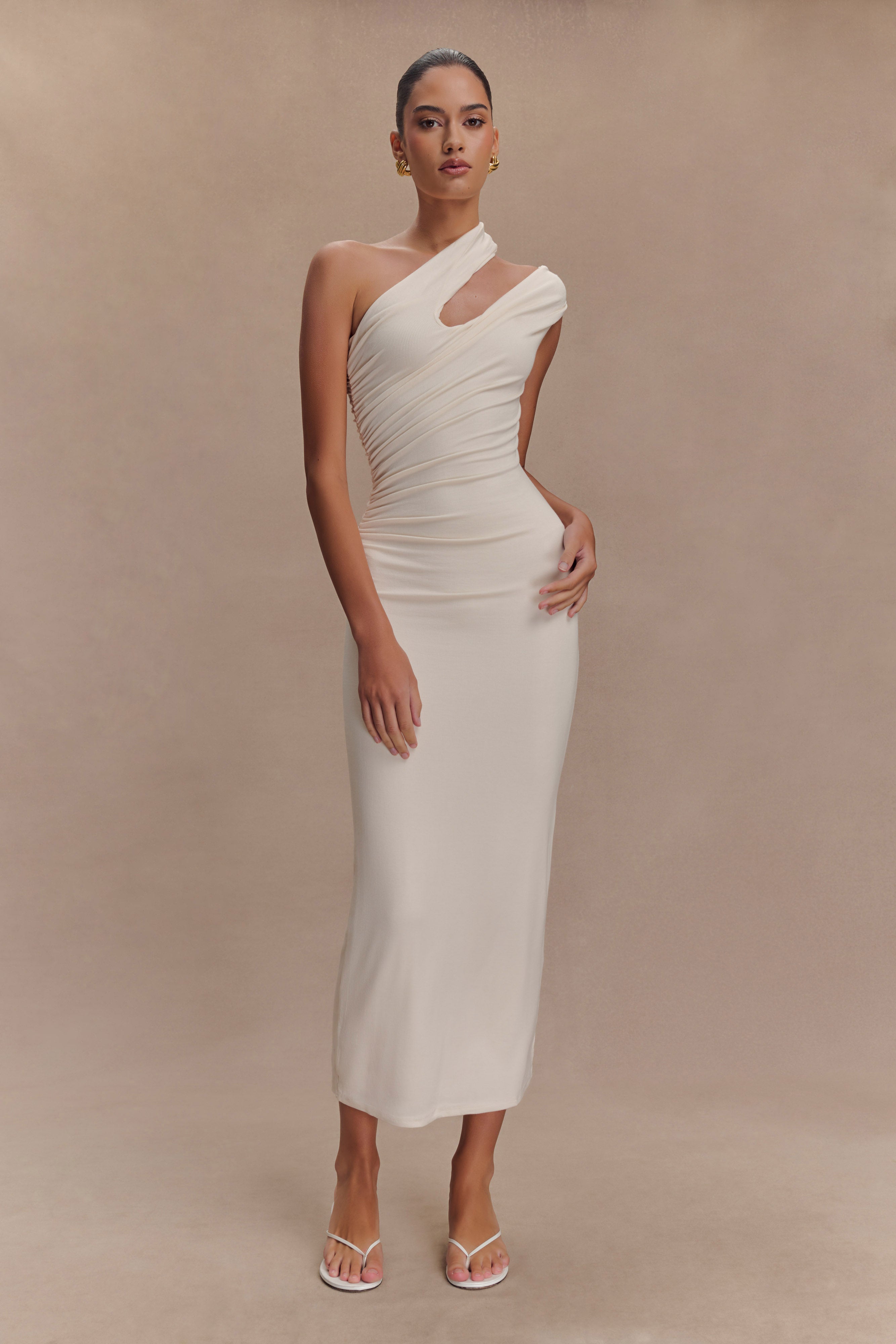 Anastasia One Shoulder Modal Midi Dress - Ivory、mySite、solidvoid