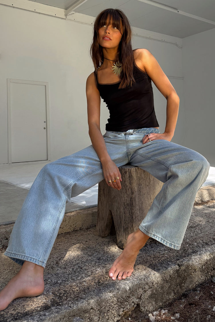 Scallop Detail Straight Leg Jeans、mySite、solidvoid