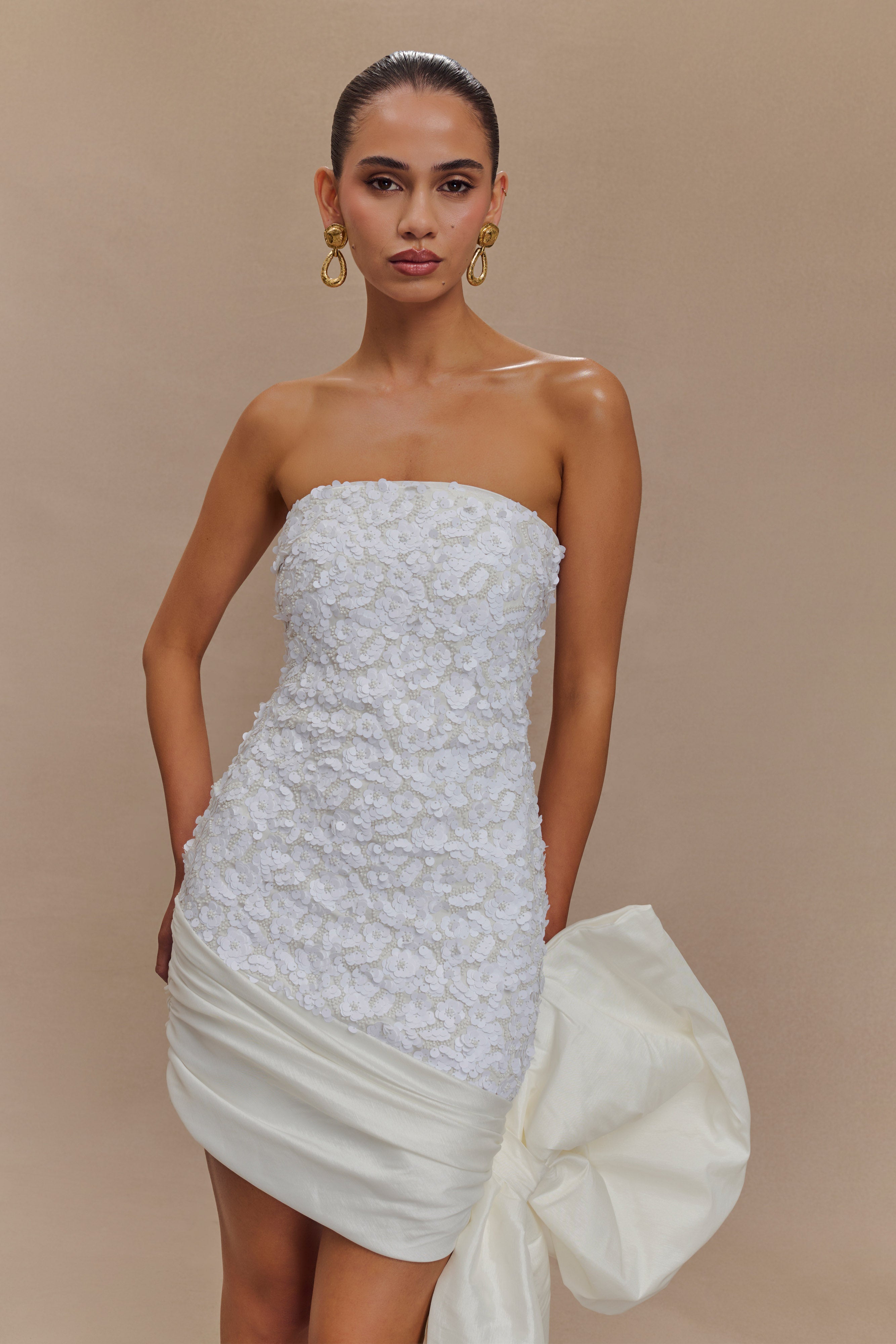 Franka Strapless Bow Mini Dress - White、mySite、solidvoid