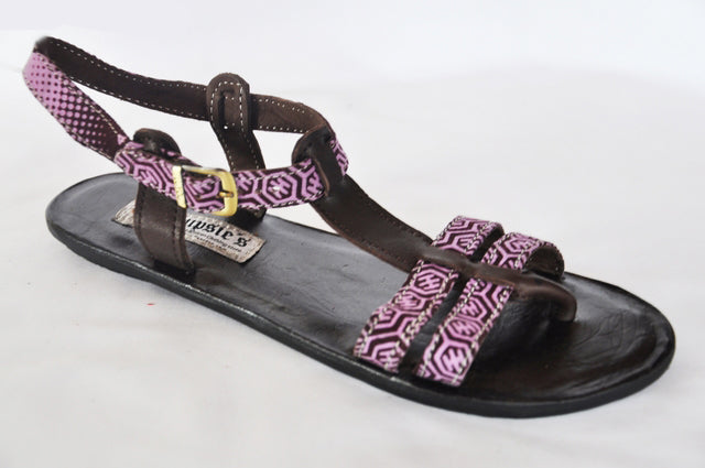 Purple and Coffee Brown African-Print Sandals-DPSD109、mySite、solidvoid