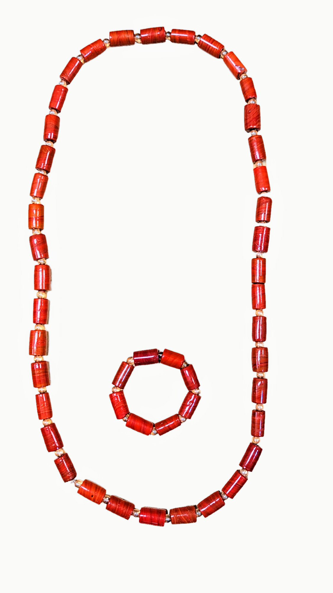 Ekelli Naija Coral-Red African Nigerian Bead Necklace and Bracelet DPILRG201、mySite、solidvoid