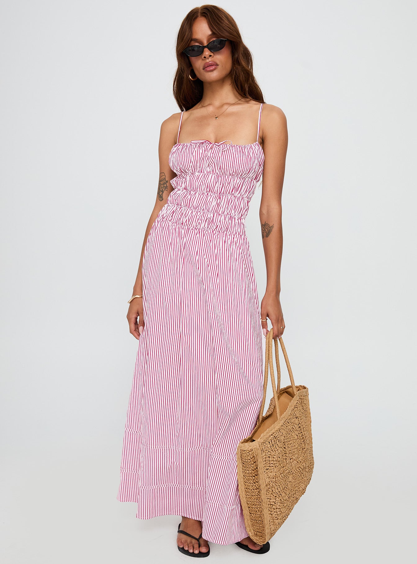 Loralei Shirred Maxi Dress Red Stripe、mySite、solidvoid