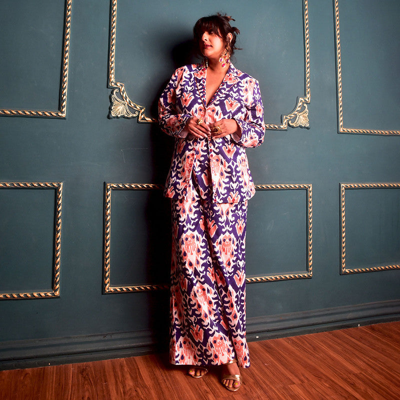 Cotton Co Ord Set For Women | Flared Pant | Block Print | Blue、mySite、camillekostekn