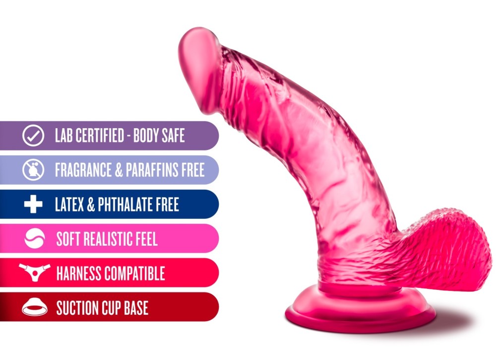 B Yours By Blush® | Sweet N' Hard 8 Realistic Curved G-Spot Pink 6.5-Inch Long Dildo With Balls & Suction Cup Base、mySite、bottomscart