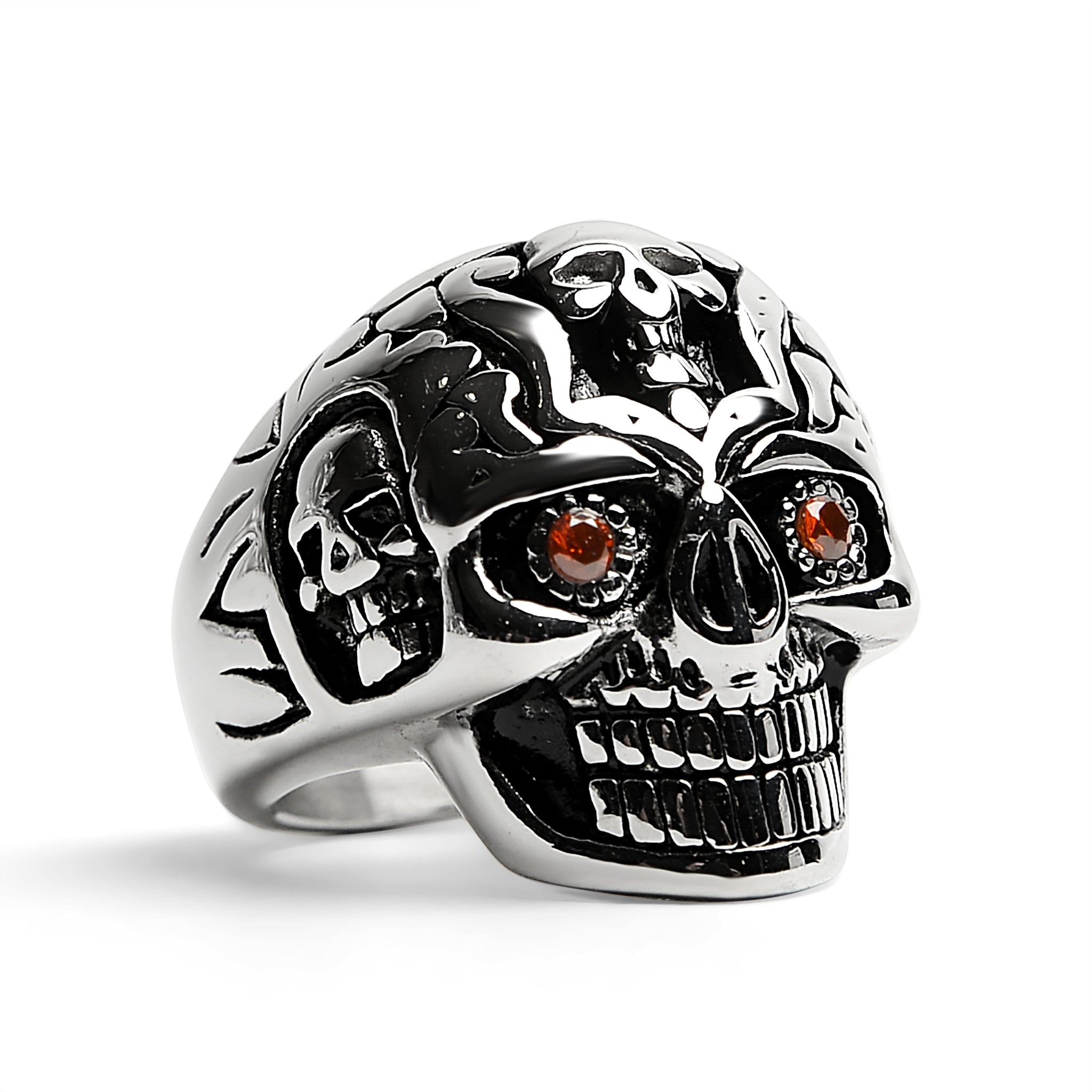 Stainless Steel Red CZ Eyed Sugar Skull Ring / SCR4088、mySite、dreamappss