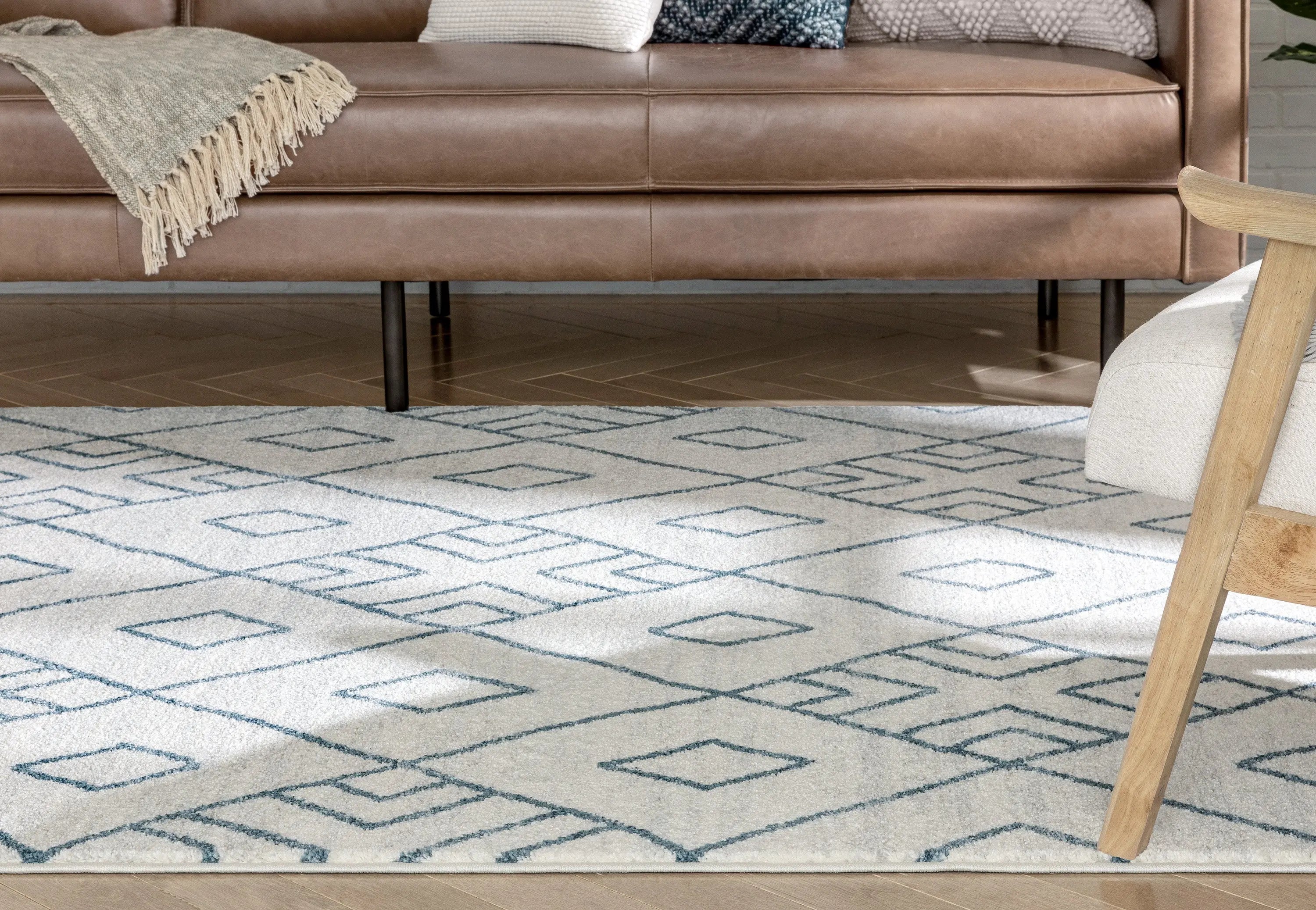 Diodelly Moroccan Lattice Trellis Blue Ivory Rug、mySite、gigharbornorthrealestate